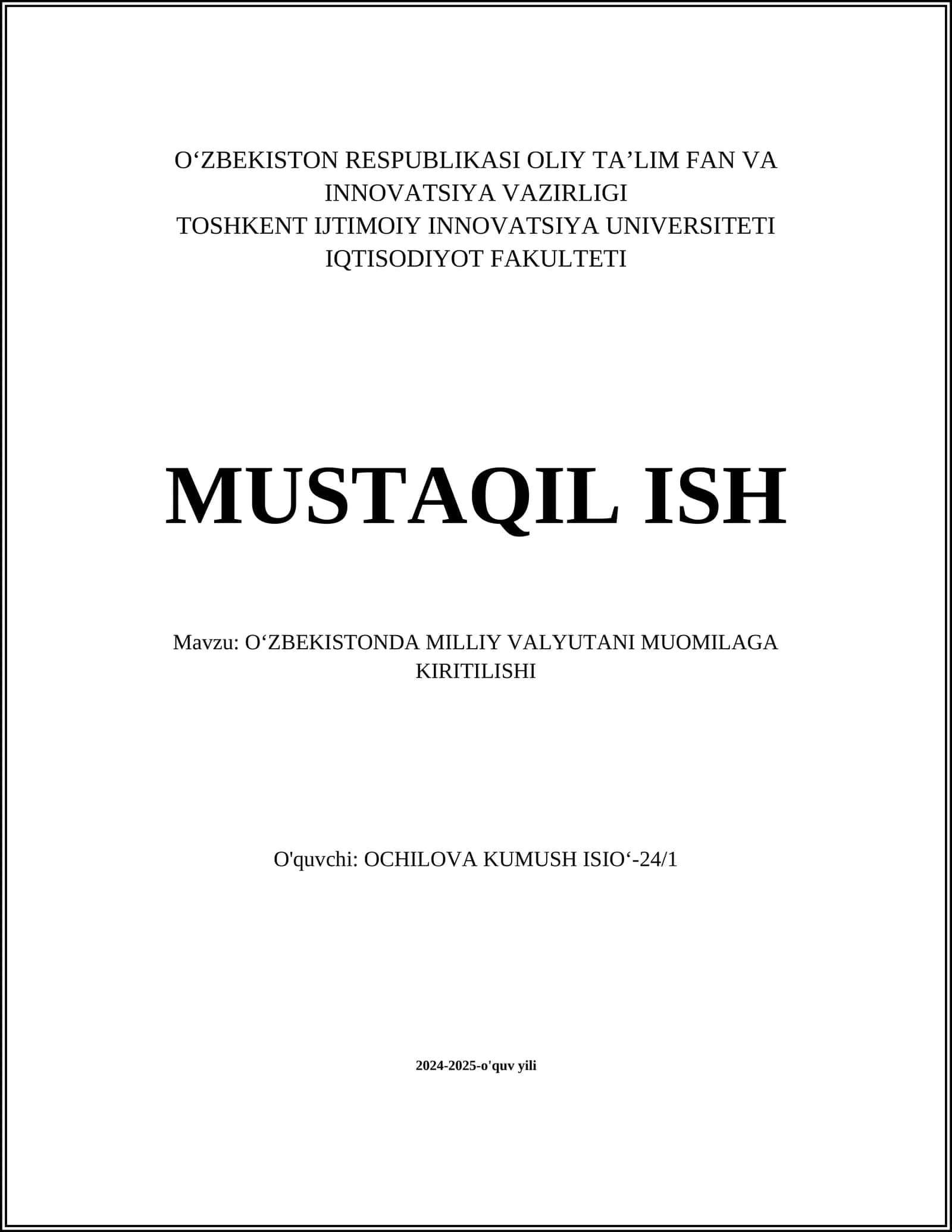 OʻZBEKISTONDA MILLIY VALYUTANI MUOMILAGA KIRITILISHI 1