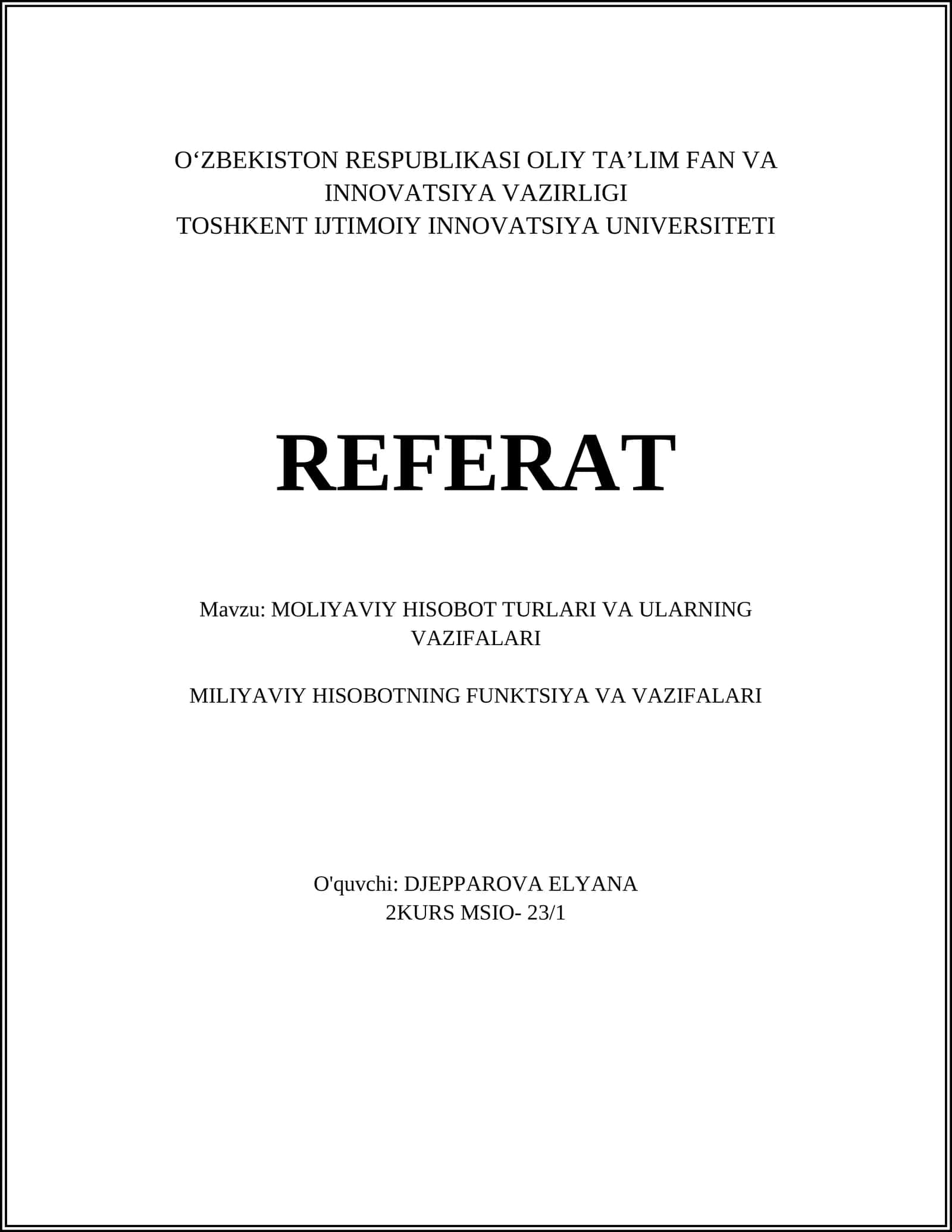 Moliyaviy Hisobot Turlari 1
