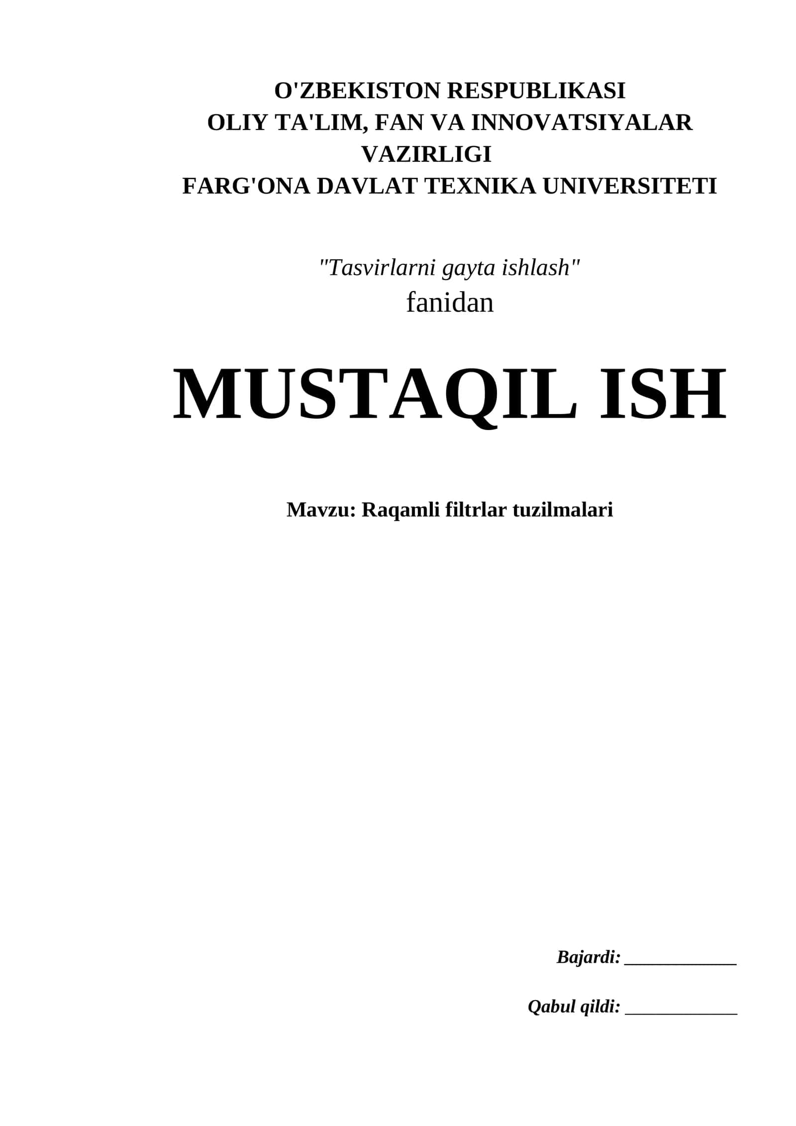Raqamli filtrlar tuzilmalari 1