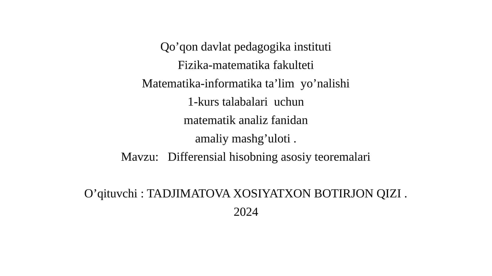 Differensial hisobning asosiy teoremalari 1