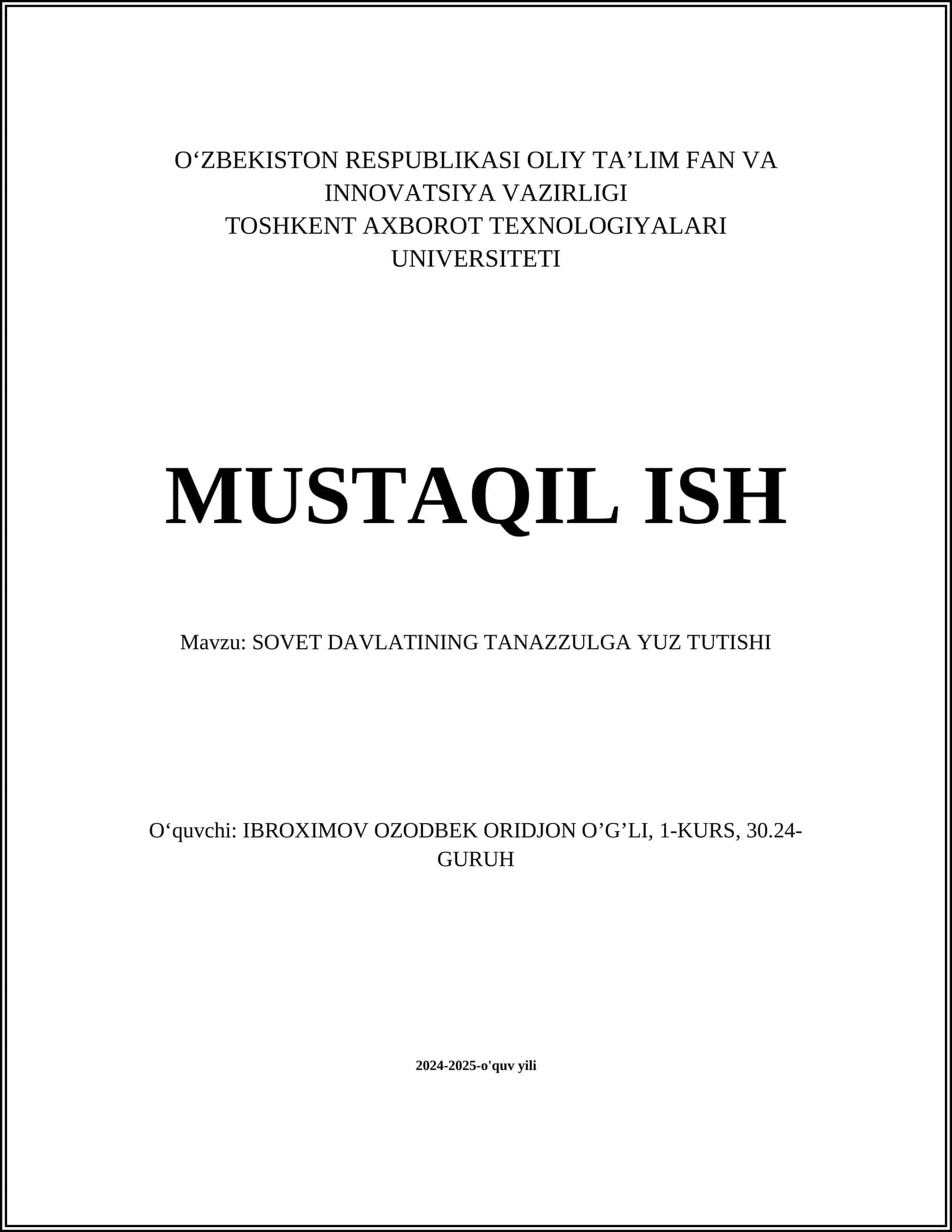 SOVET DAVLATINING TANAZZULGA YUZ TUTISHI 1