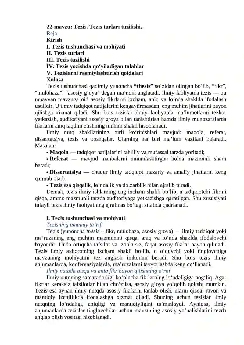 Tezis turlari