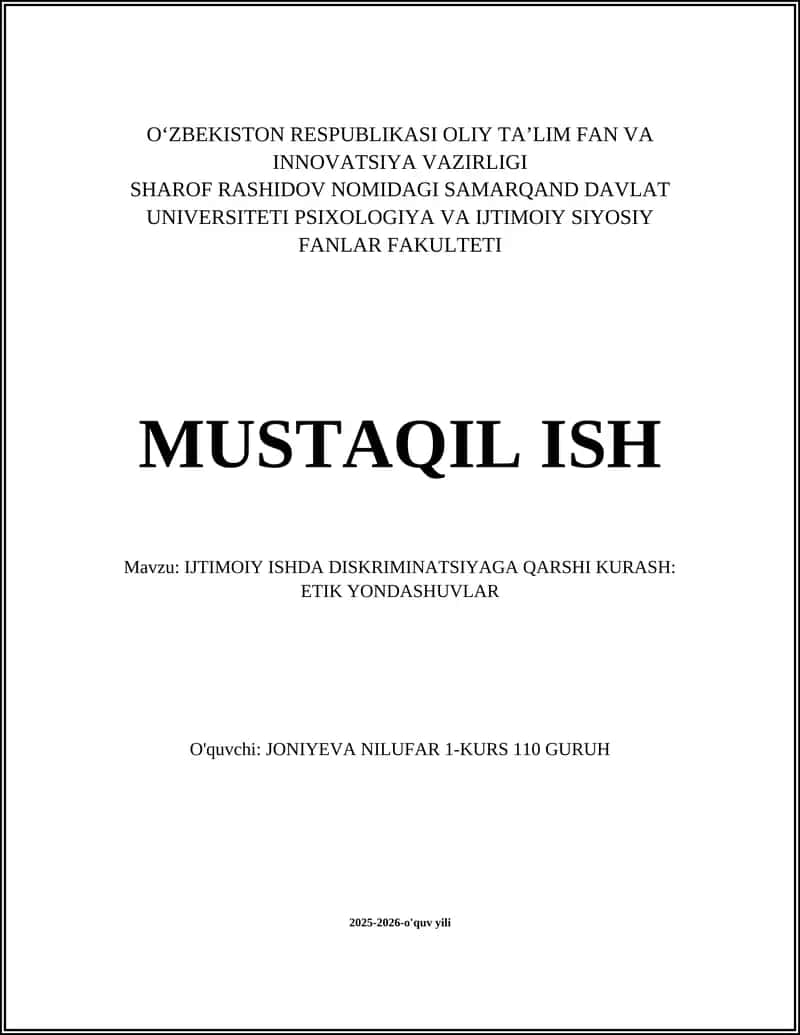 IJTIMOIY ISHDA DISKRIMINATSIYAGA QARSHI KURASH: ETIK YONDASHUVLAR 1