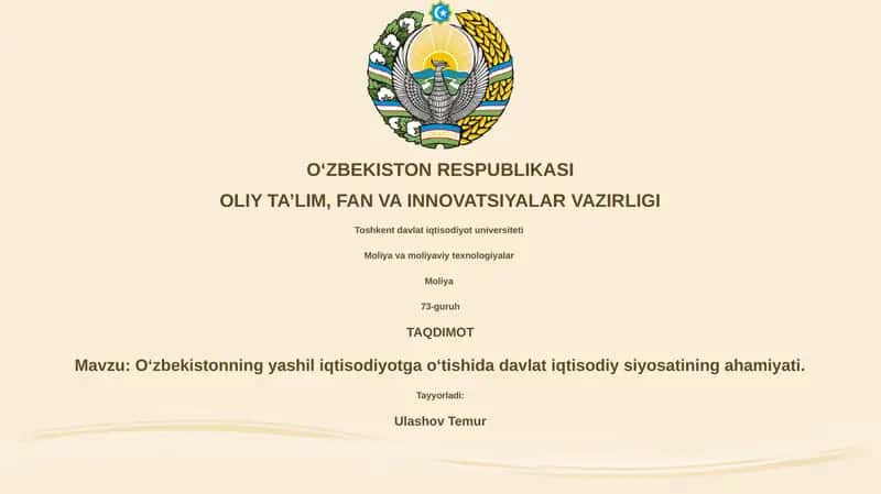 Oʻzbekistonning yashil iqtisodiyotga oʻtishida davlat iqtisodiy siyosati 1