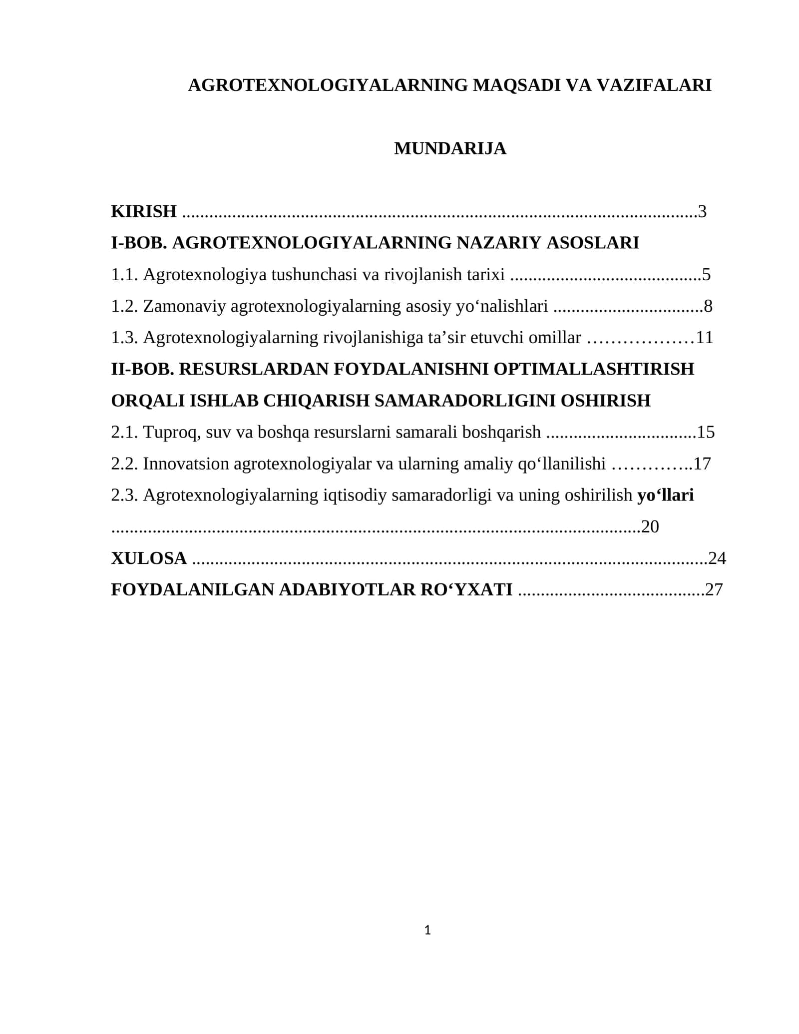 AGROTEXNOLOGIYALARNING MAQSADI VA VAZIFALARI 1