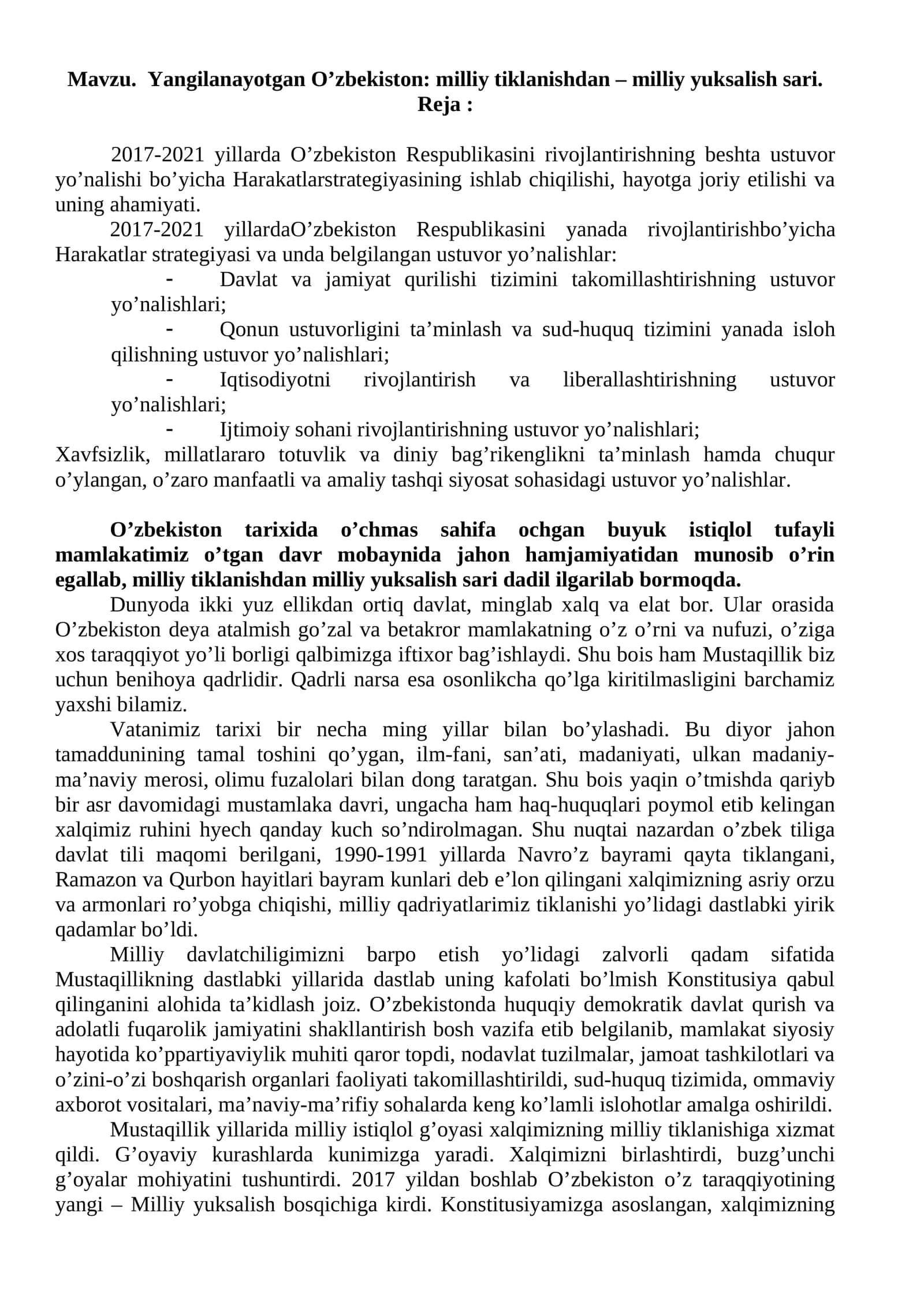 Yangilanayotgan O’zbekiston: milliy tiklanishdan – milliy yuksalish sari 1