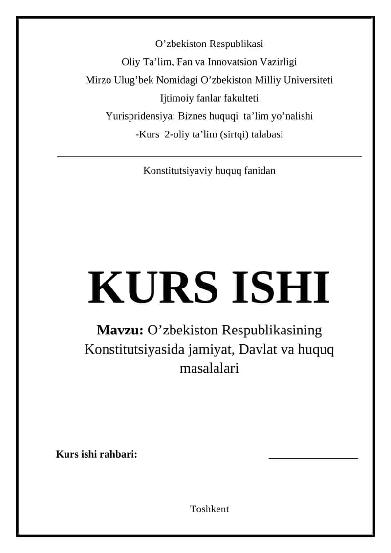 O’zbekiston Respublikasining Konstitutsiyasida jamiyat, Davlat va huquq masalalari 1