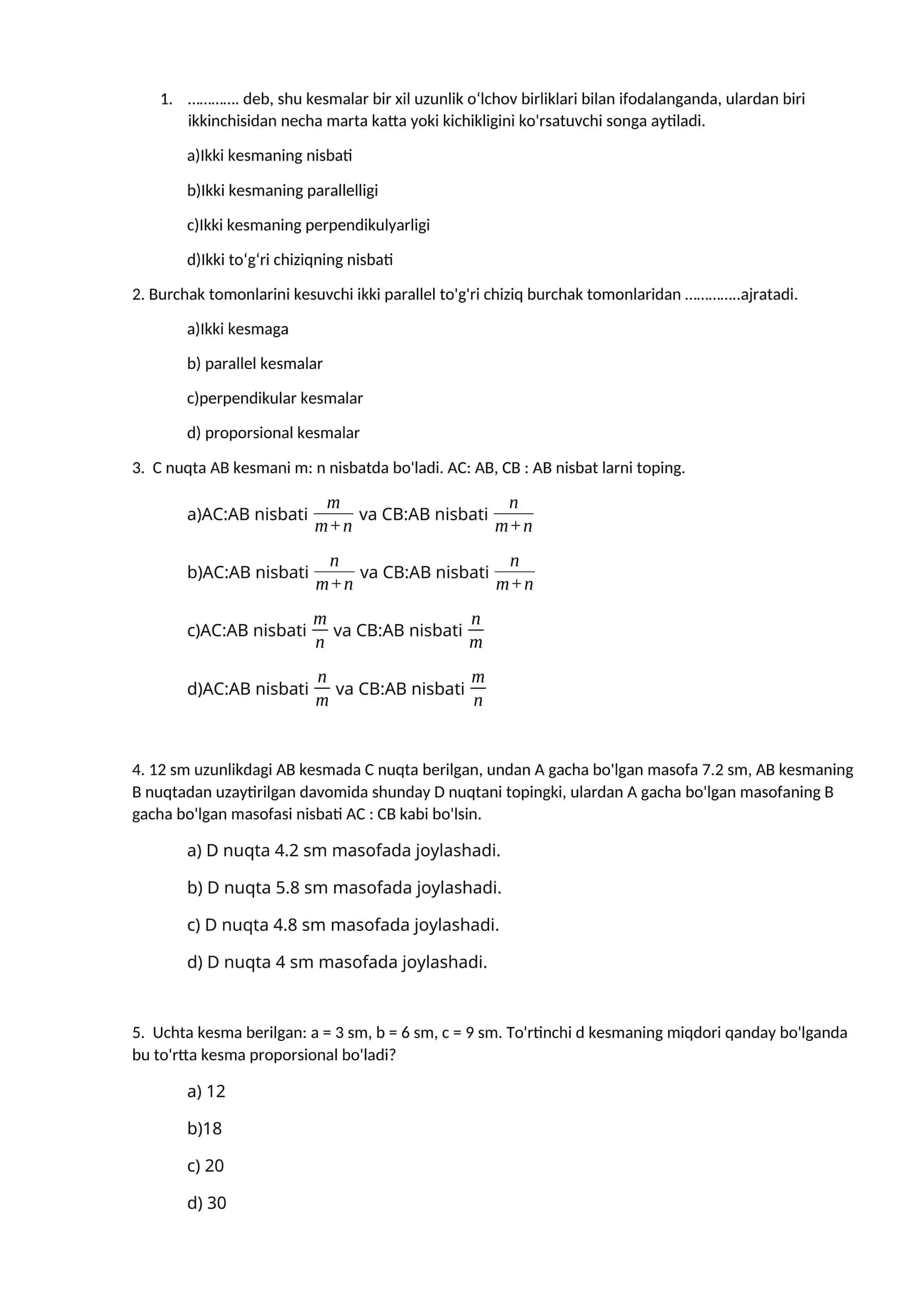 Matematika savollari va javoblari 1