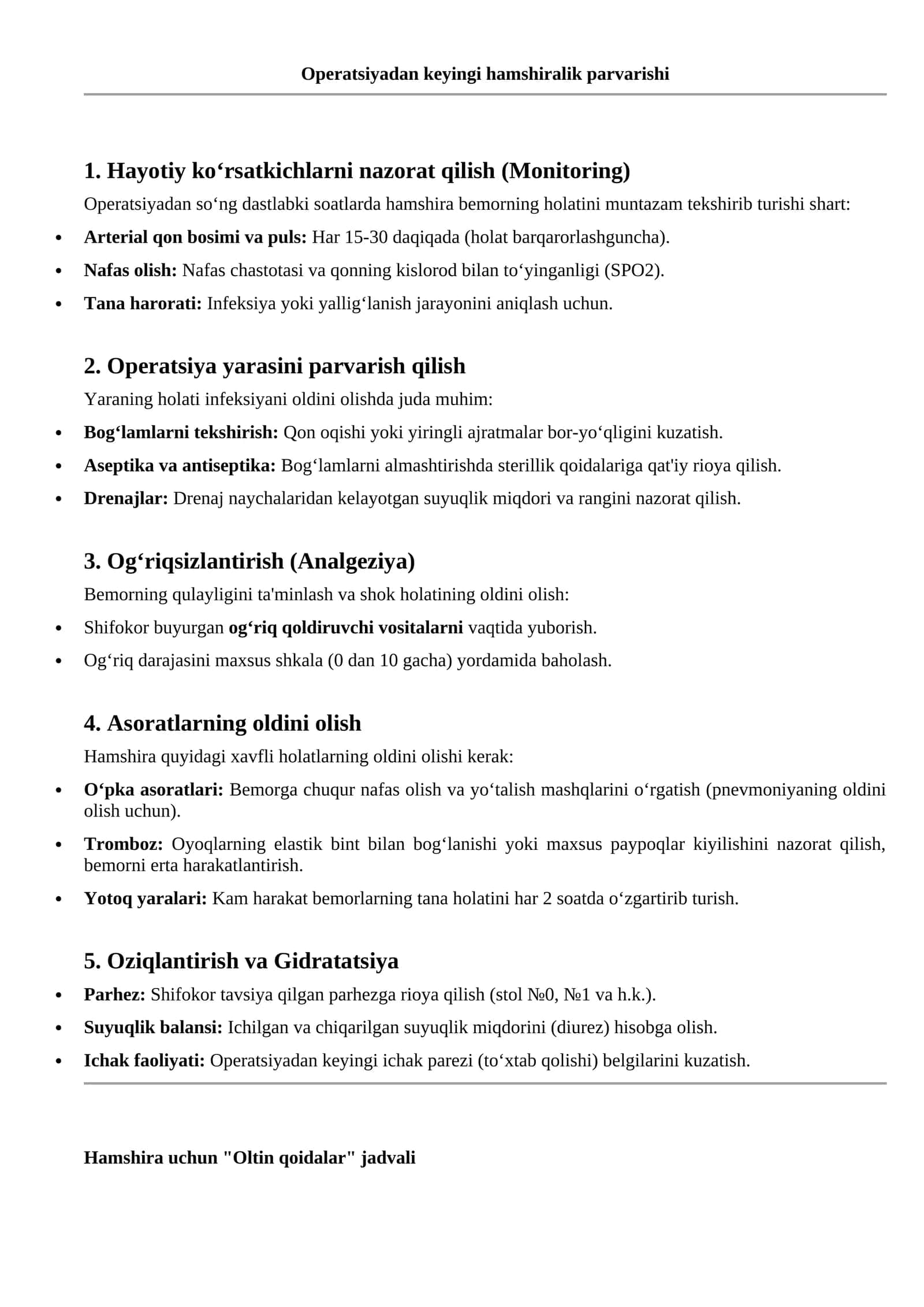 Operatsiyadan keyingi hamshiralik parvarishi 1