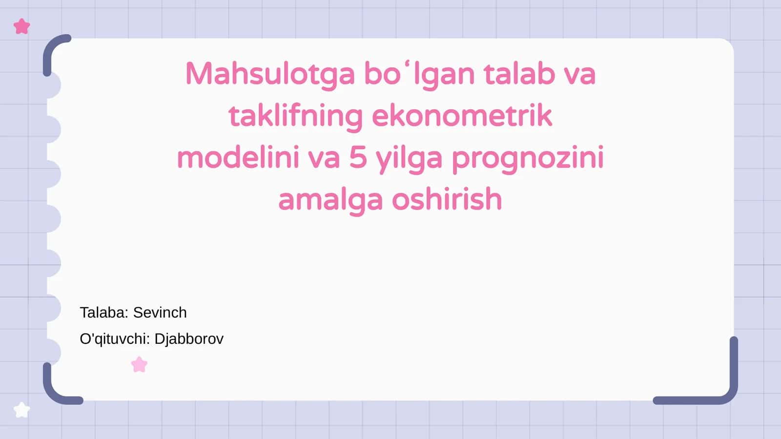 Mahsulotga boʻlgan talab va taklifning ekonometrik modelini va 5 yilga prognozini amalga oshirish 1