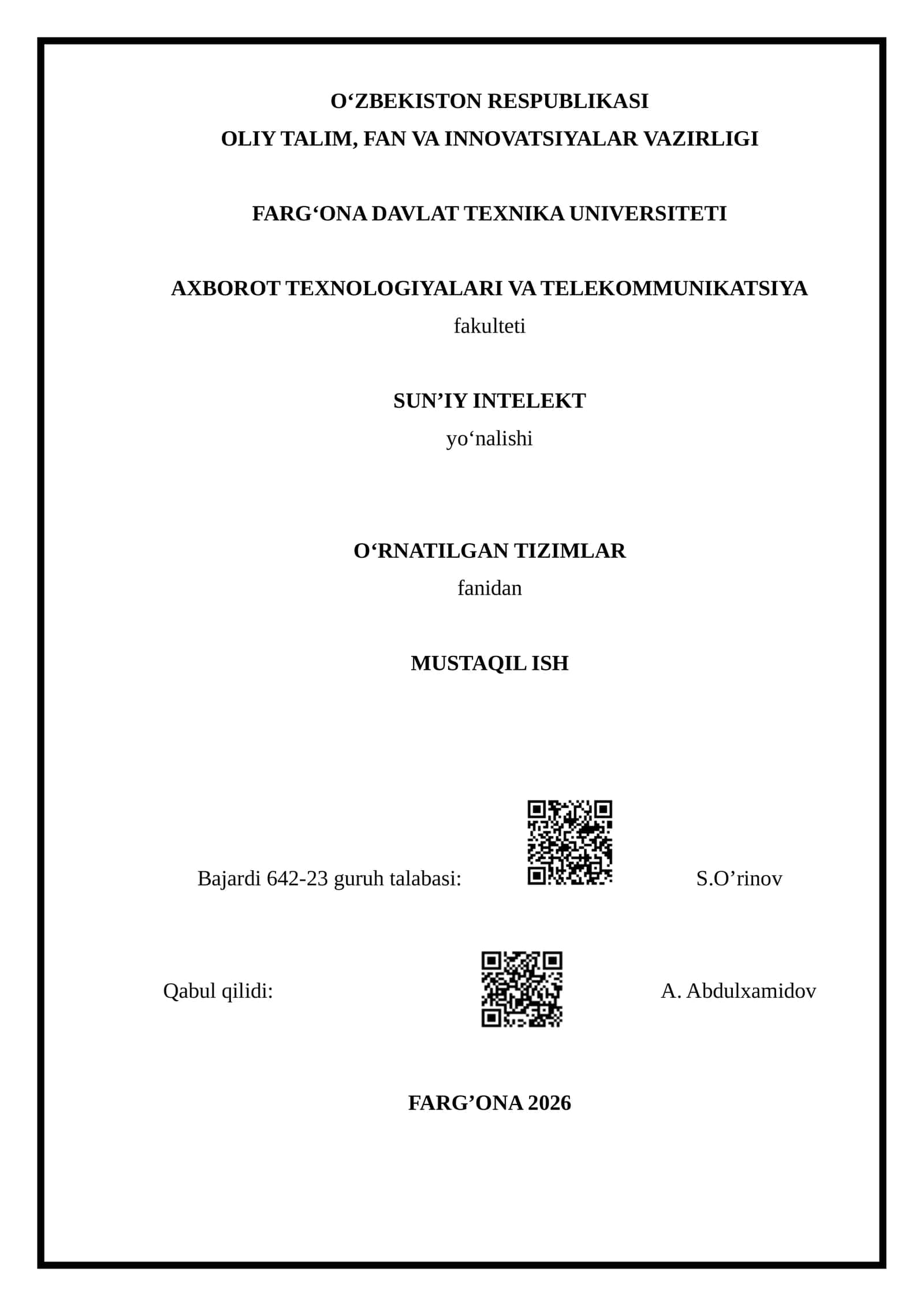 O‘rnatilgan tizimlarda dasturiy vositalar va dasturlash texnologiyalari 1