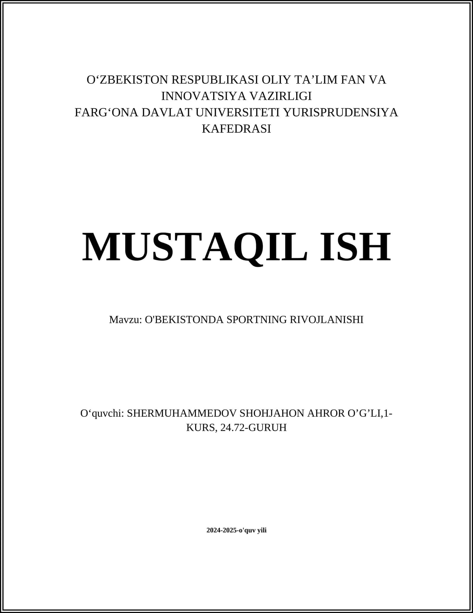 O'BEKISTONDA SPORTNING RIVOJLANISHI 1