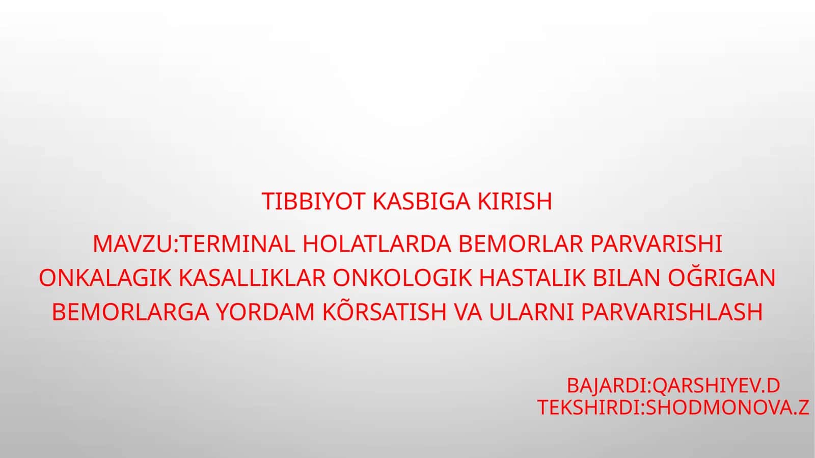 Tibbiyot kasbiga kirish 1