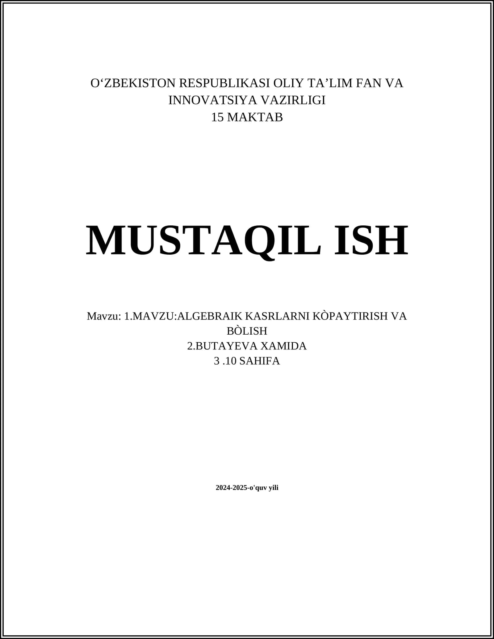 Algebraik kasrlar 1