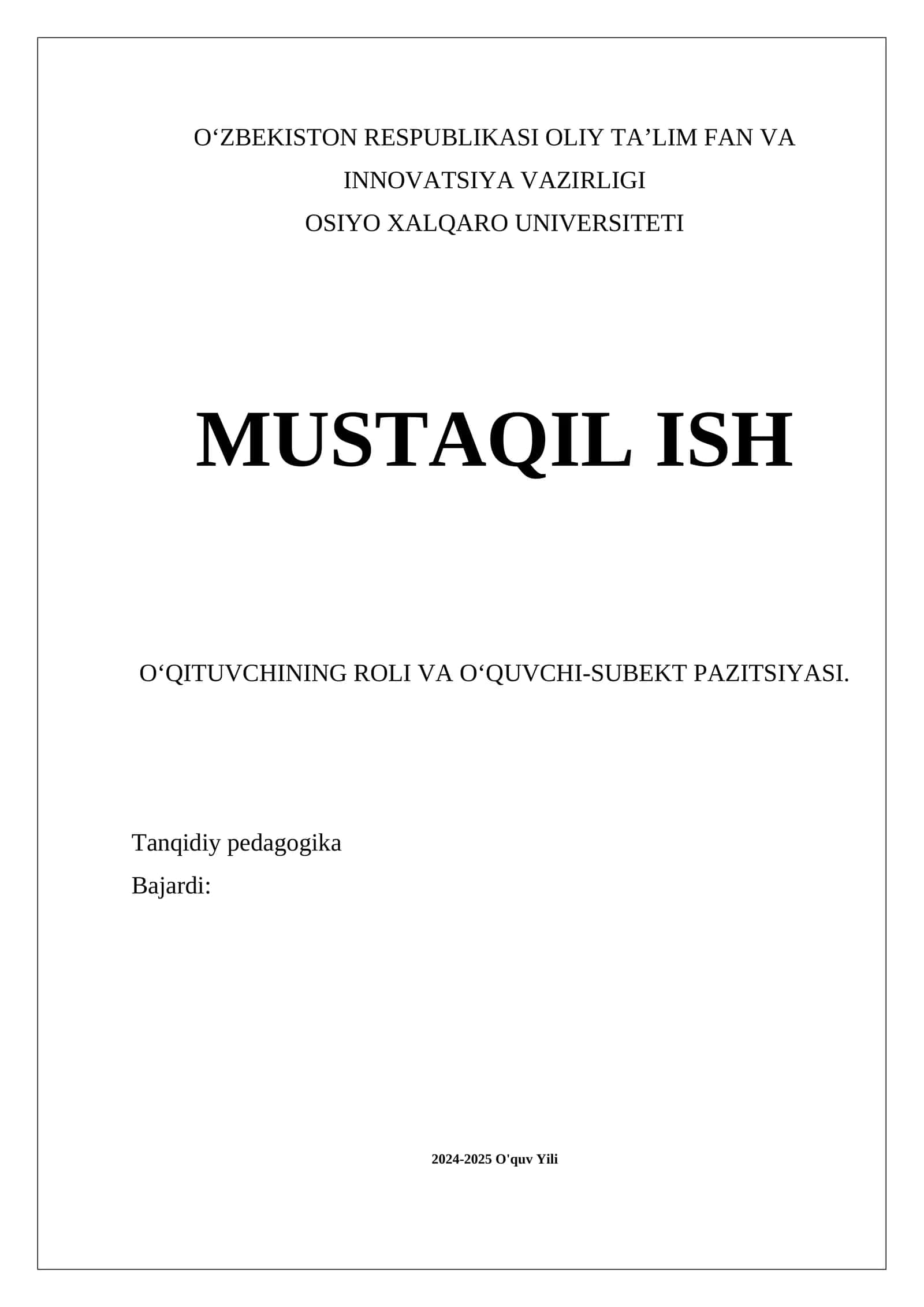OʻQITUVCHINING ROLI VA OʻQUVCHI-SUBEKT PAZITSIYASI 1