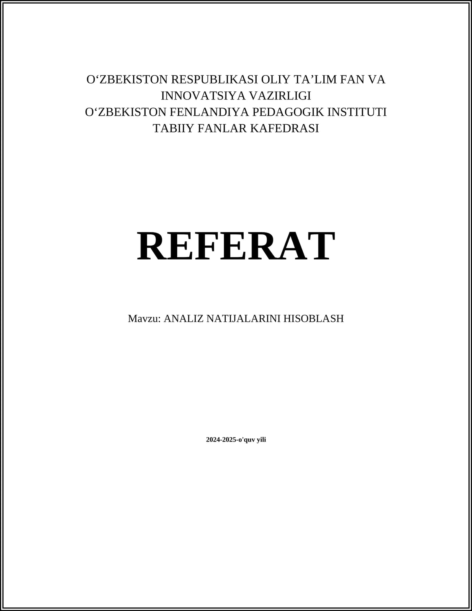 ANALIZ NATIJALARINI HISOBLASH 1
