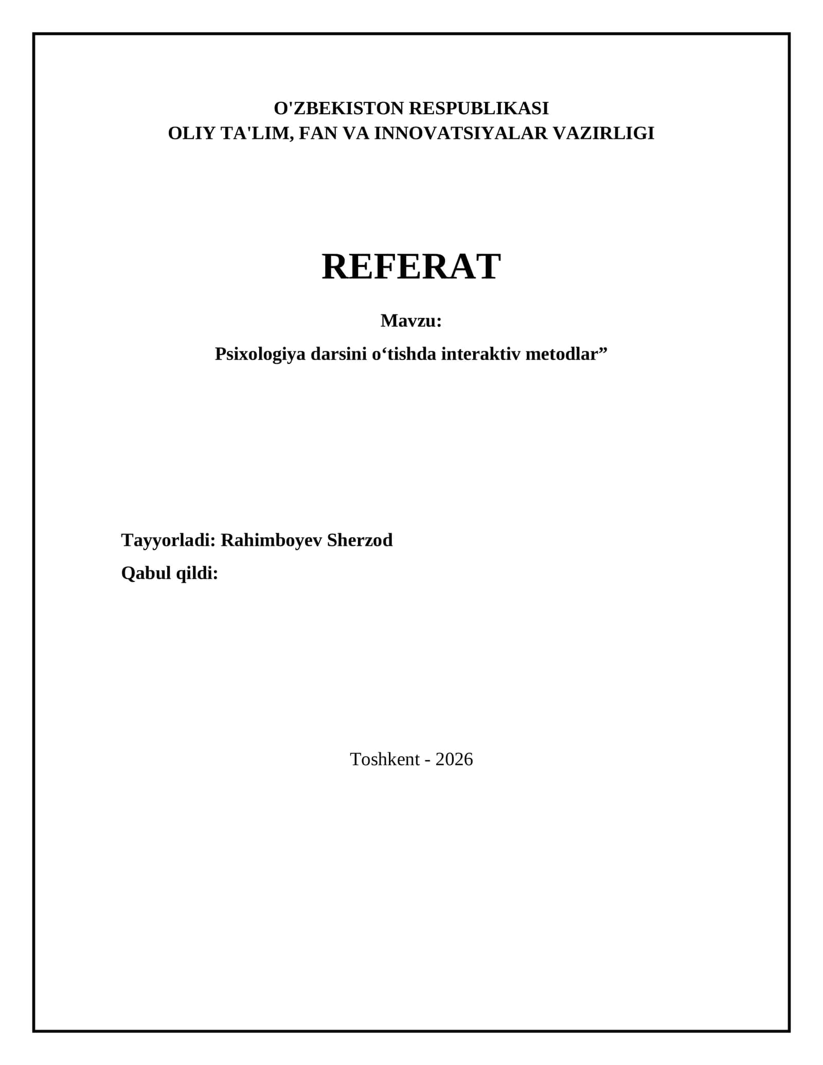 Psixologiya darsini o‘tishda interaktiv metodlar 1