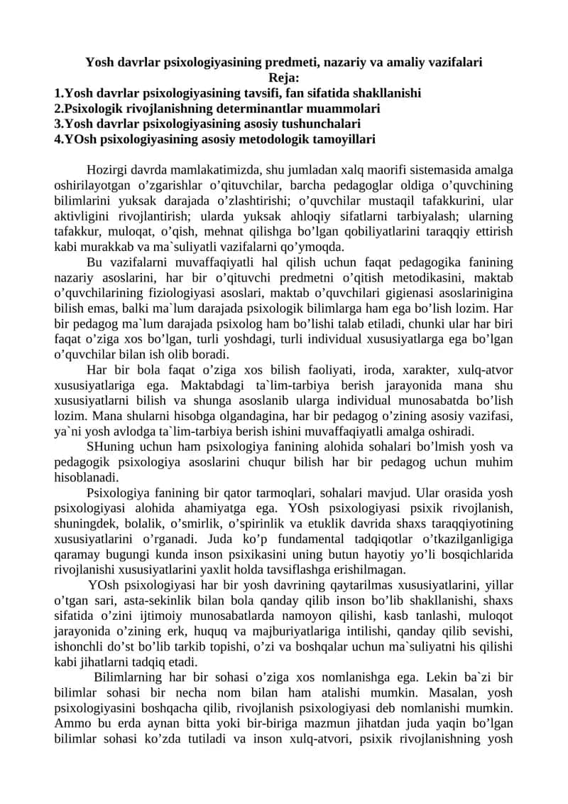 Yosh davrlar psixologiyasi 1