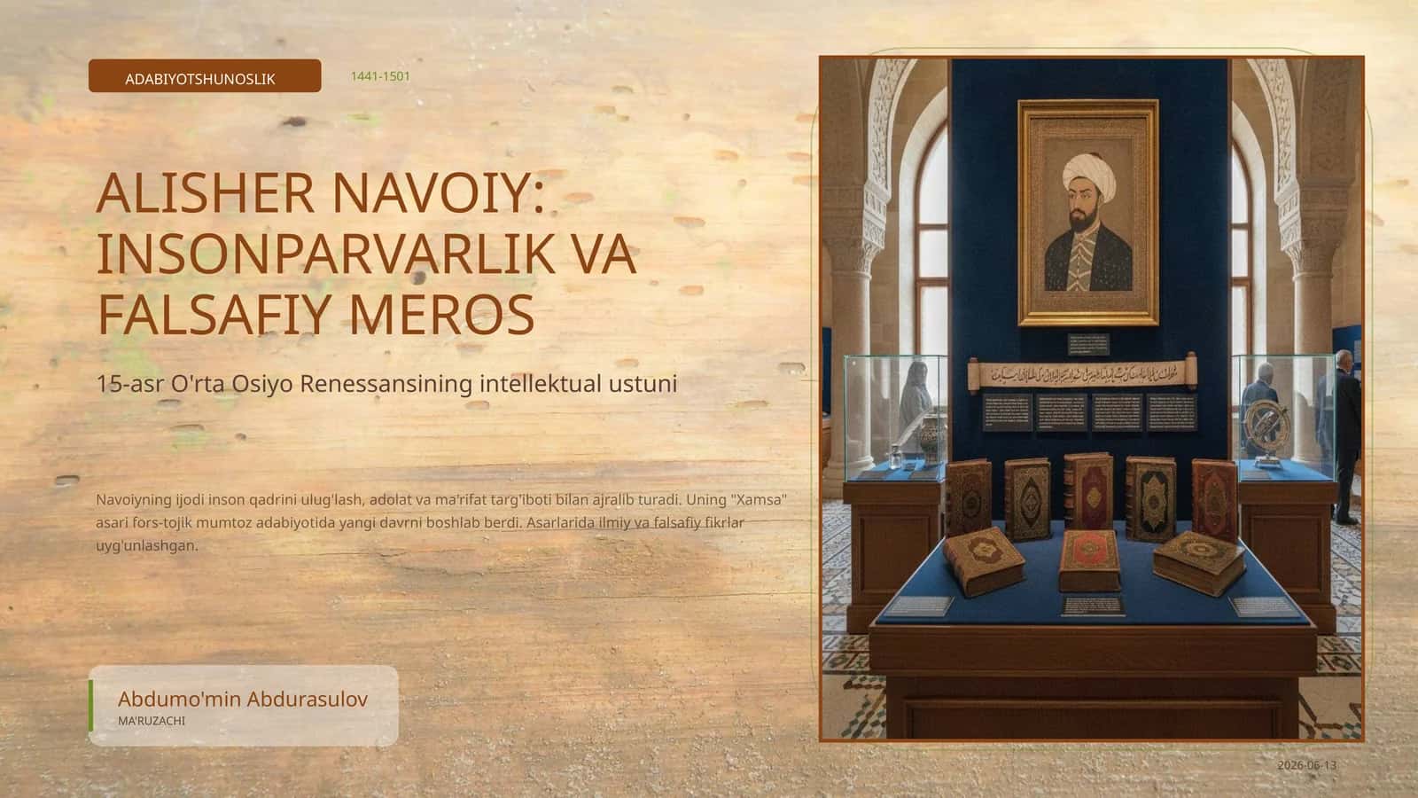 ALISHER NAVOIY IJODIYOTI VA MEROSI: ILMIY-TADQIQOT REJASI 1