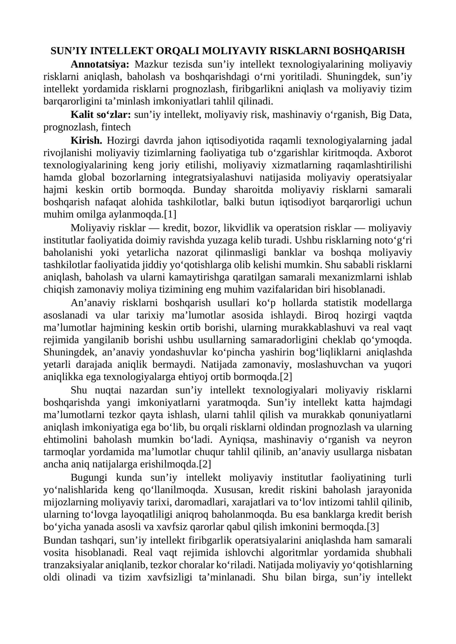 SUN’IY INTELLEKT ORQALI MOLIYAVIY RISKLARNI BOSHQARISH 1