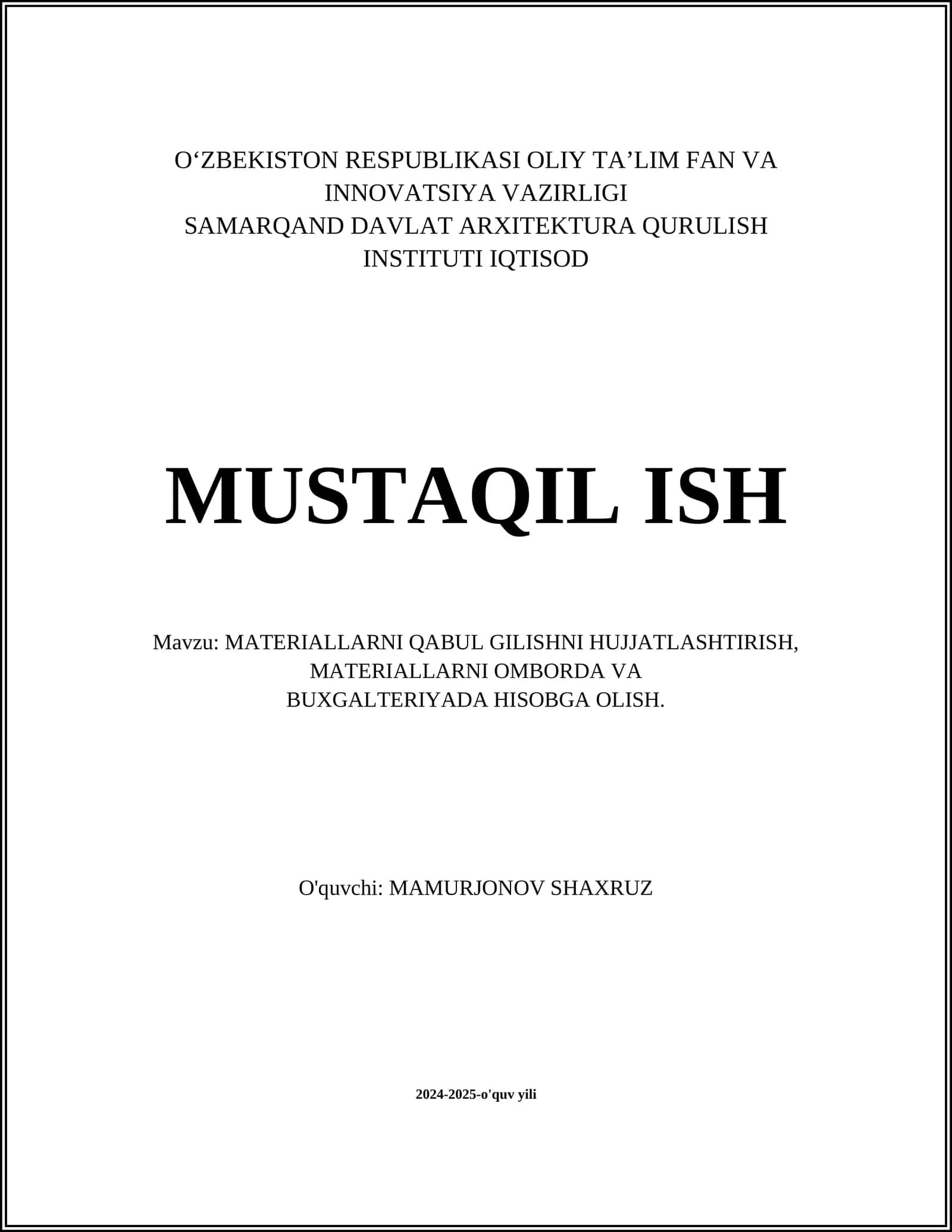 Materiallarni Hujjatlashtirish Tizimi 1