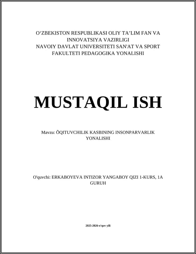 ÕQITUVCHILIK KASBINING INSONPARVARLIK YONALISHI 1