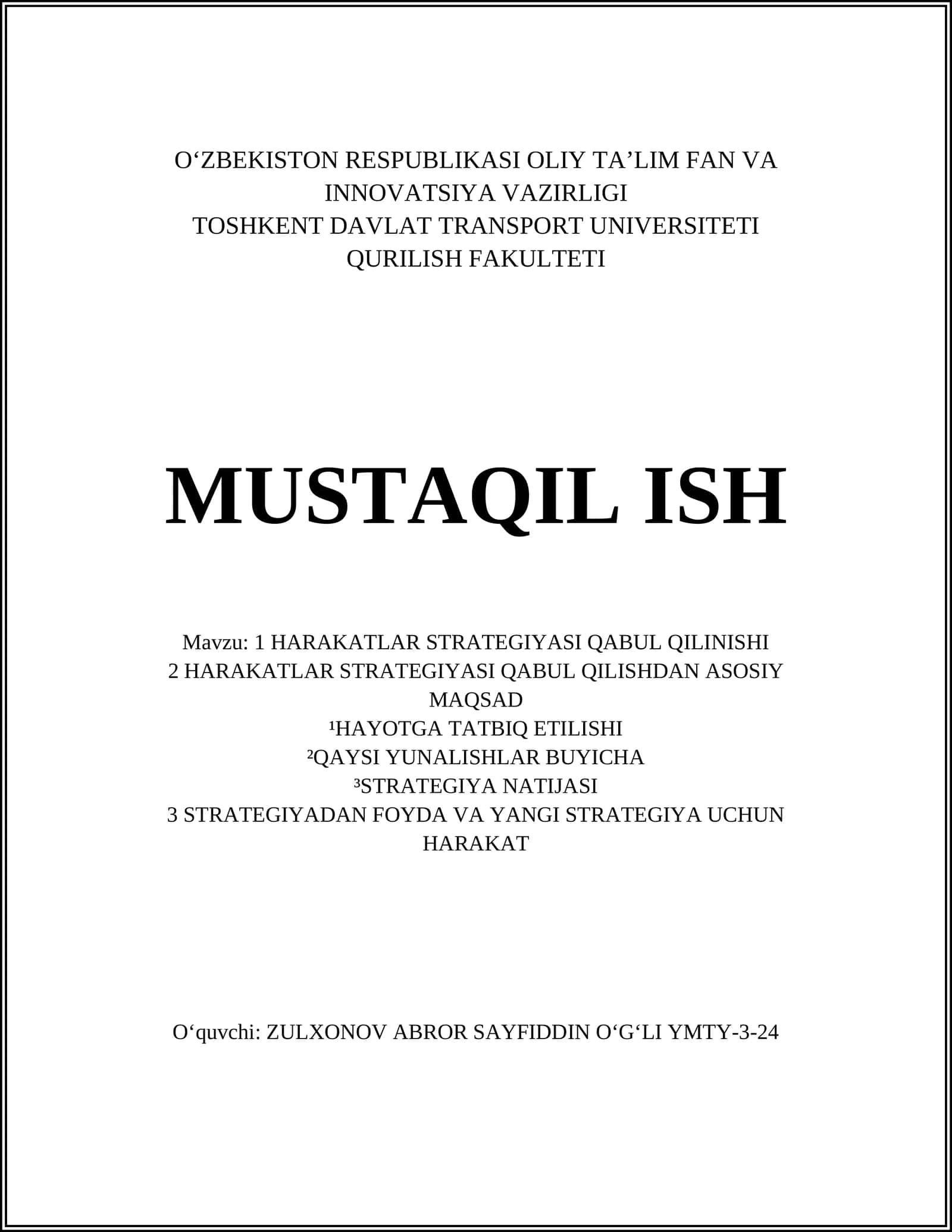 HARAKATLAR STRATEGIYASI QABUL QILINISHI 1