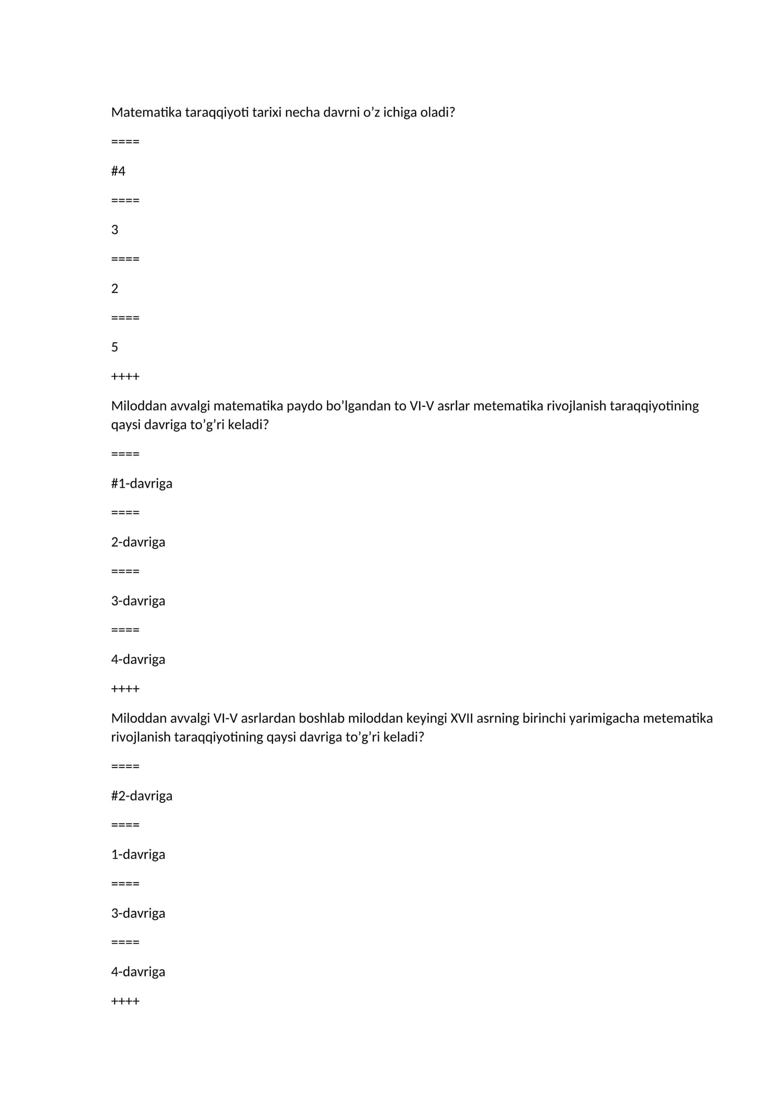 Matematika taraqqiyoti tarixi 1