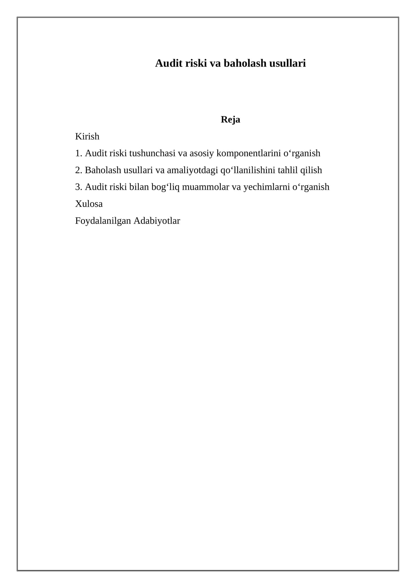 Audit riski va baholash usullari 1