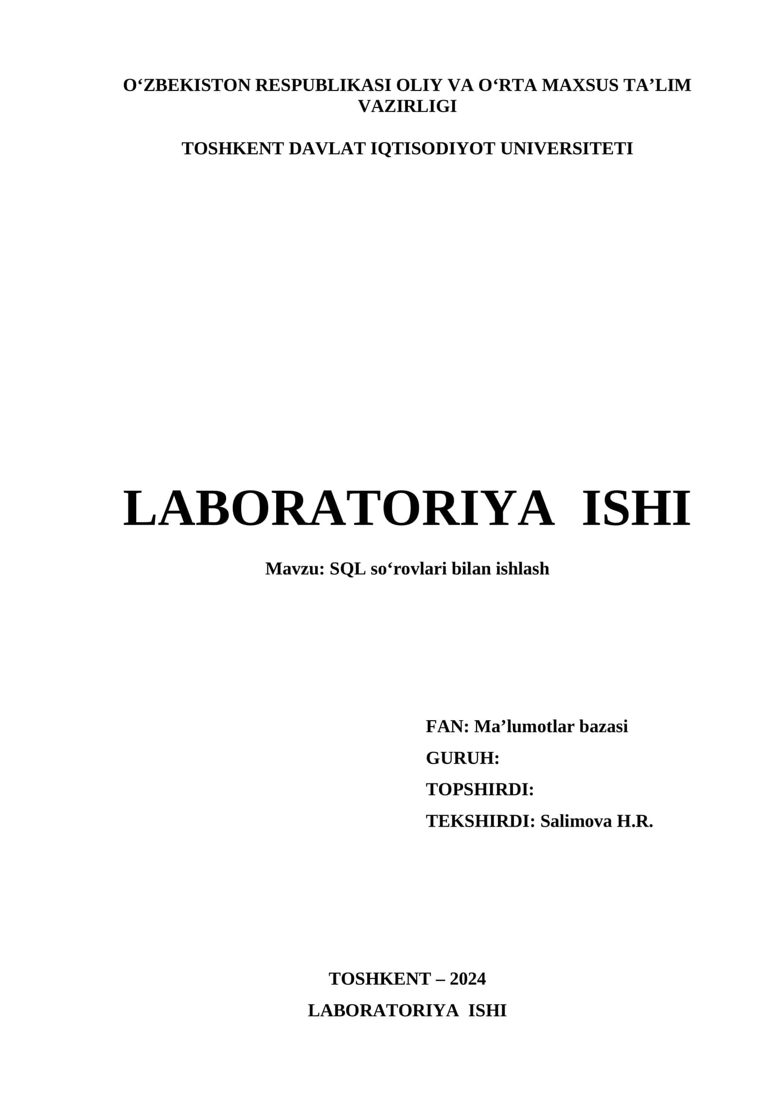 SQL so‘rovlari bilan ishlash 1
