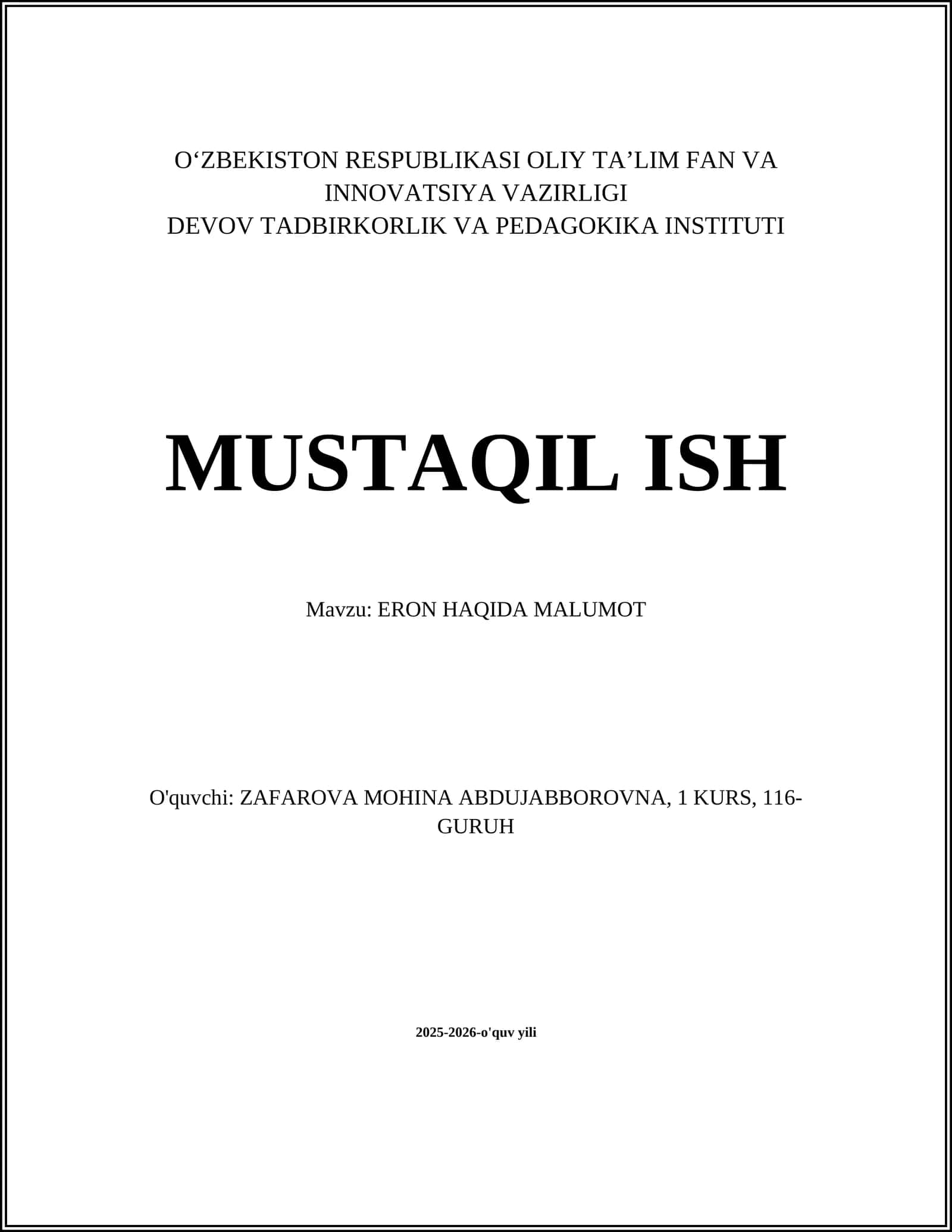 ERON HAQIDA MALUMOT 1