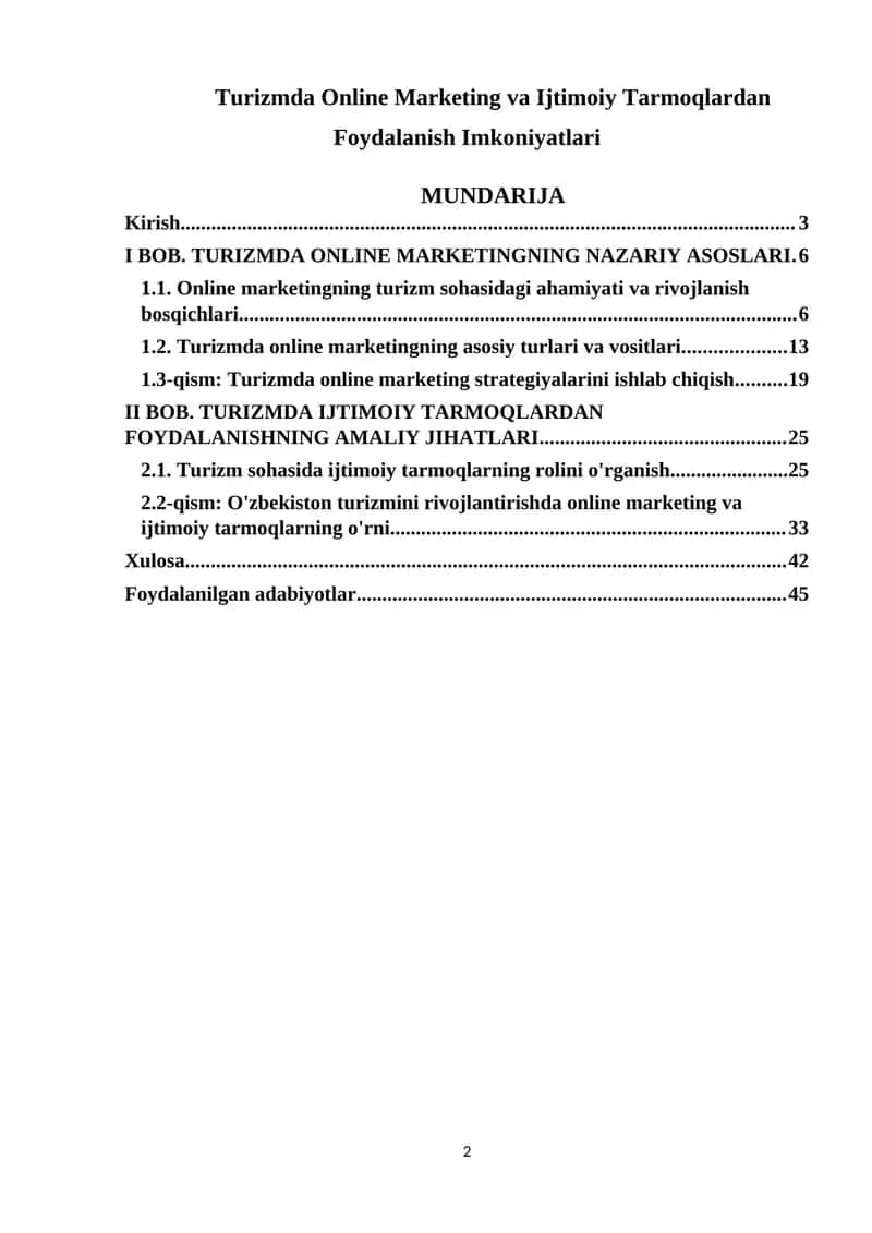 Turizmda Online Marketing va Ijtimoiy Tarmoqlardan Foydalanish Imkoniyatlari 1