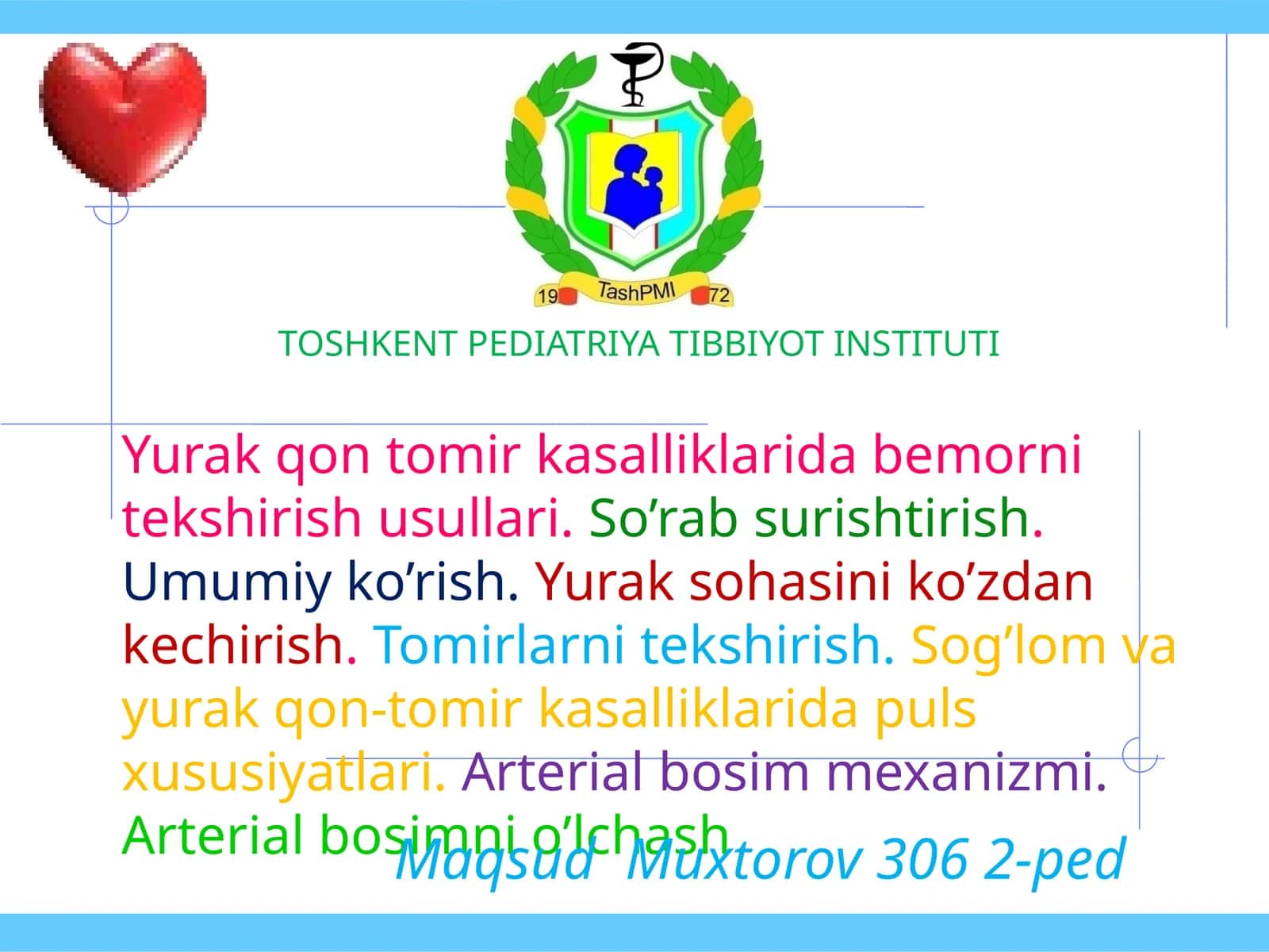 Yurak - qon tomir kasalliklarida bemorni tekshirish usullari 1