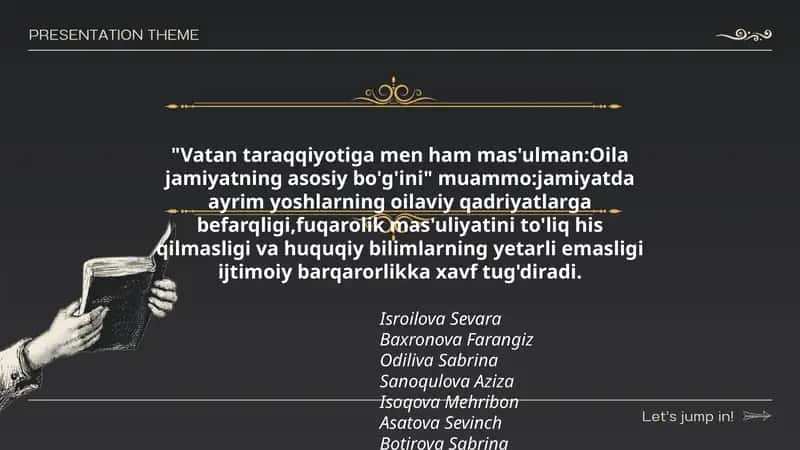 Vatan taraqqiyotiga men ham mas'ulman:Oila jamiyatning asosiy bo'g'ini 1