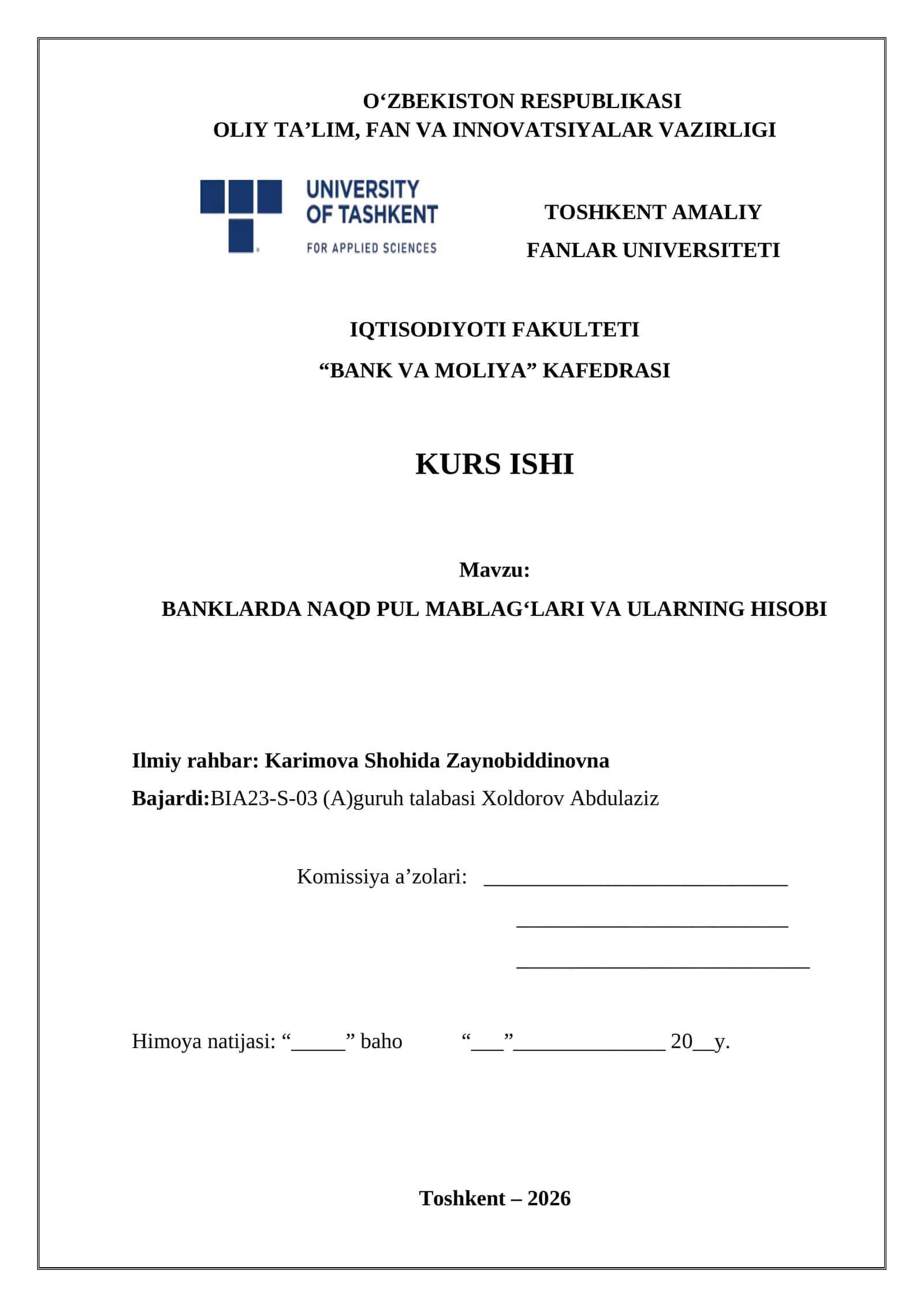 BANKLARDA NAQD PUL MABLAG‘LARI VA ULARNING HISOBI 1