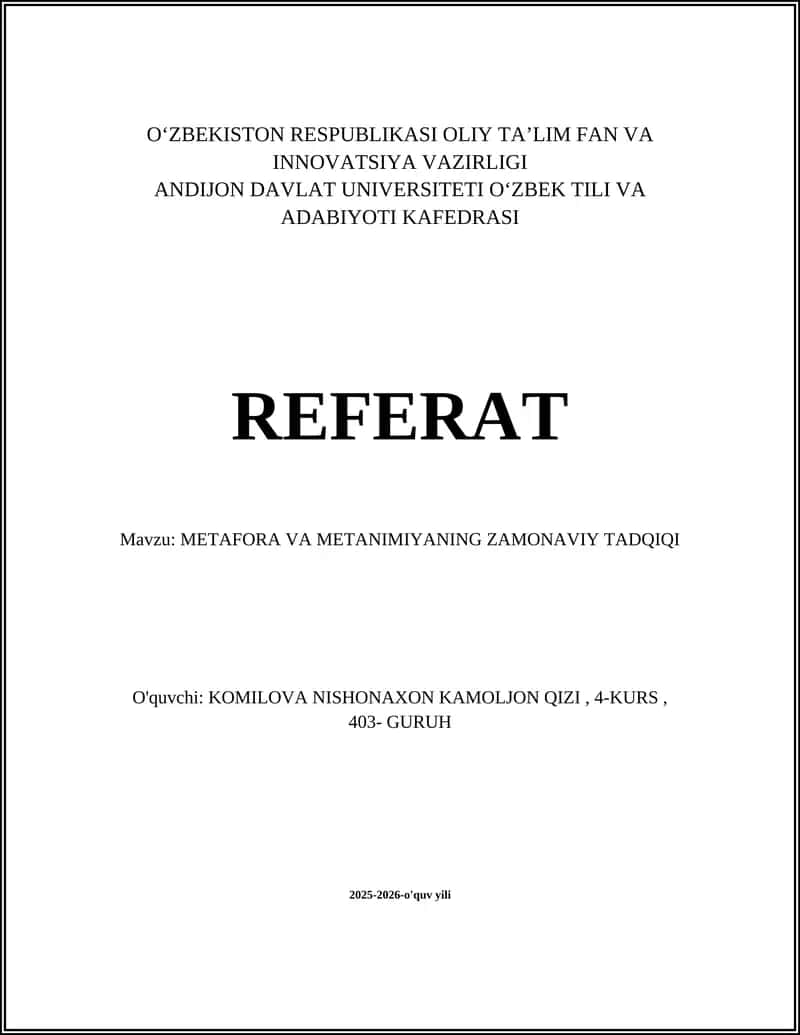 METAFORA VA METANIMIYANING ZAMONAVIY TADQIQI 1