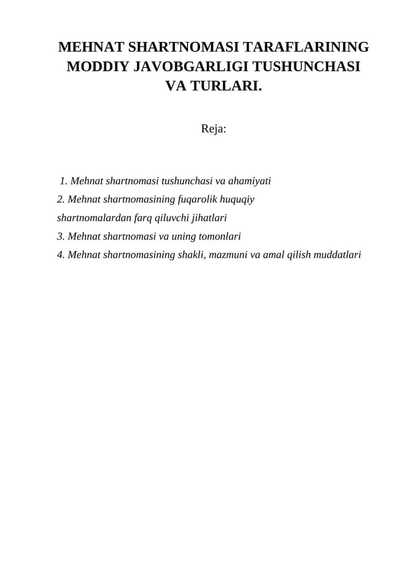 Mehnat Shartnomasi Tushunchasi va Turlari 1