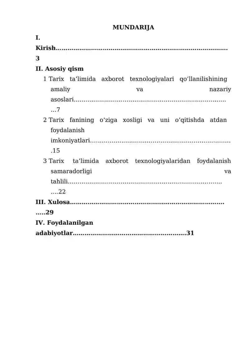 Tarix ta’limida axborot texnologiyalaridan foydalanish.