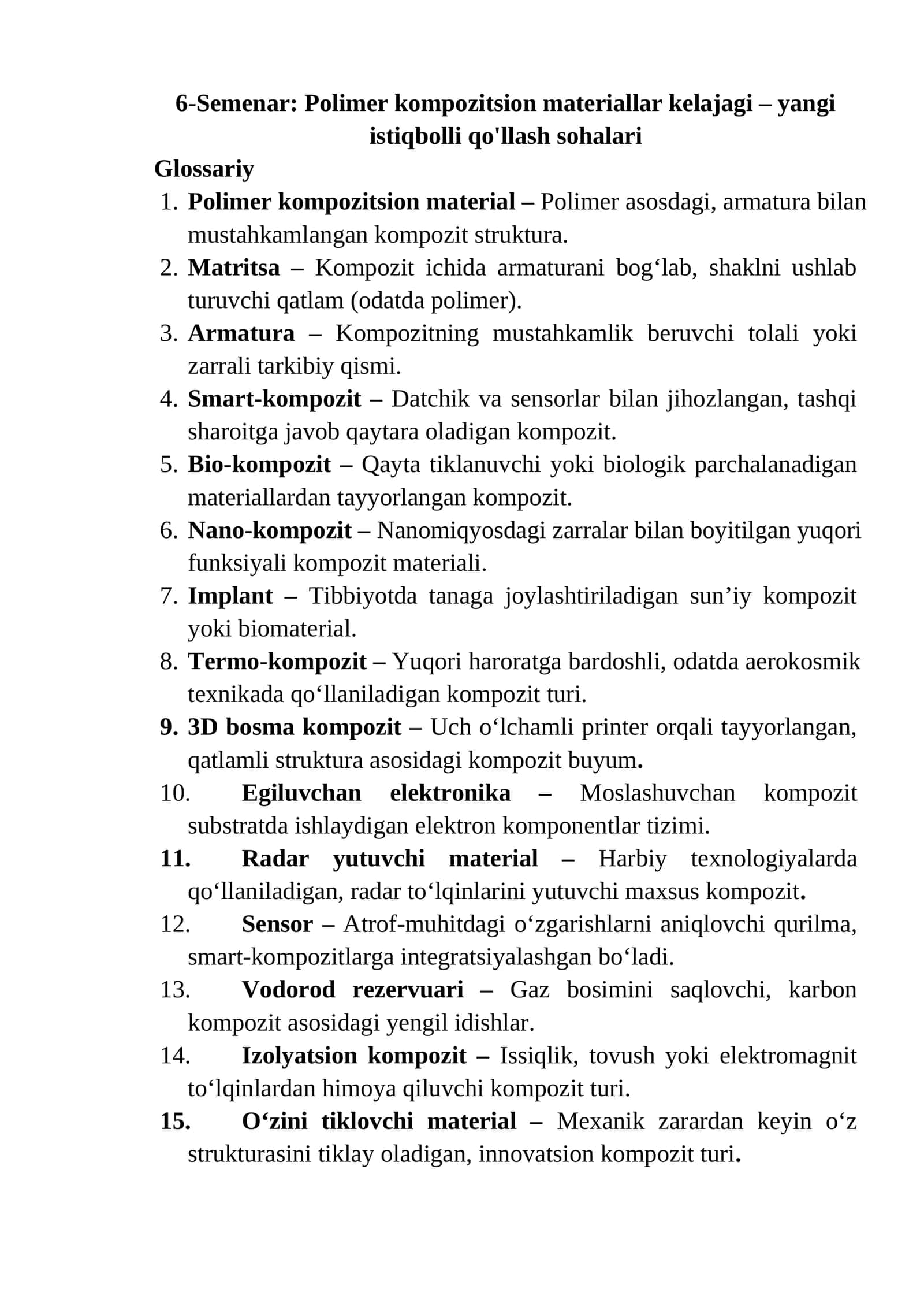 Polimer kompozitsion materiallar kelajagi – yangi istiqbolli qo'llash sohalari 1