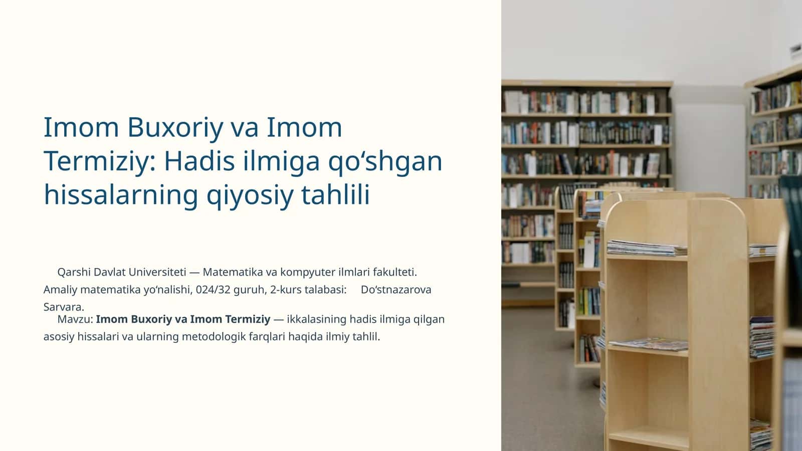Imom Buxoriy va Imom Termiziy: Hadis ilmiga qo‘shgan hissalarning qiyosiy tahlili 1