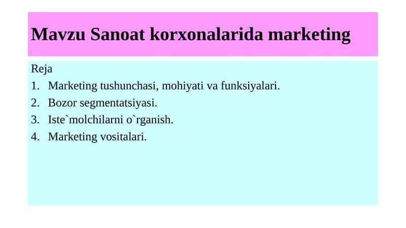 Sanoatkorxonalarida marketing 1