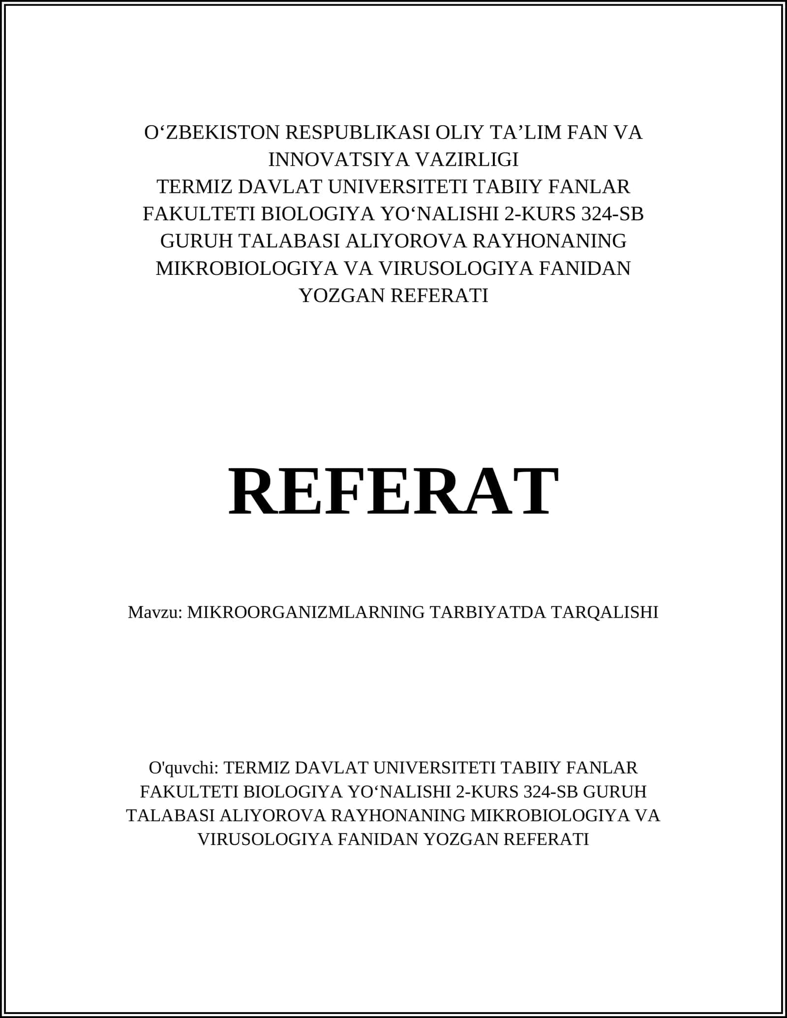 MIKROORGANIZMLARNING TARBIYATDA TARQALISHI 1