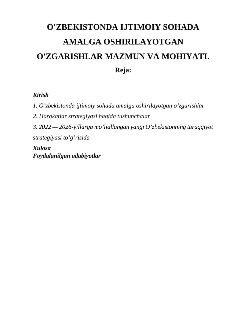 O’zbekistonda Ijtimoiy Sohada Amalga Oshirilayotgan O’zgarishlar 1