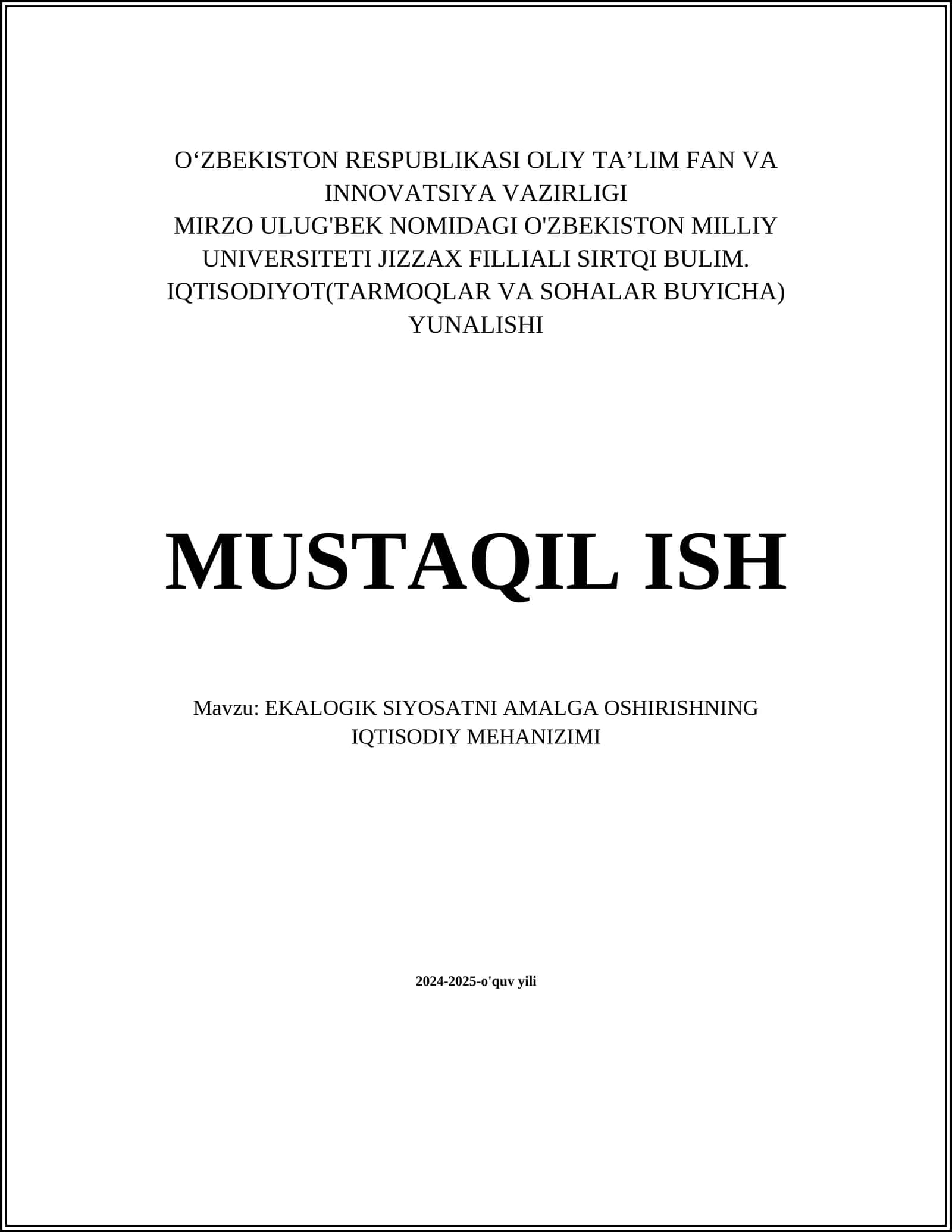 Ekalogik Siyosatning Iqtisodiy Mehnaizmi 1