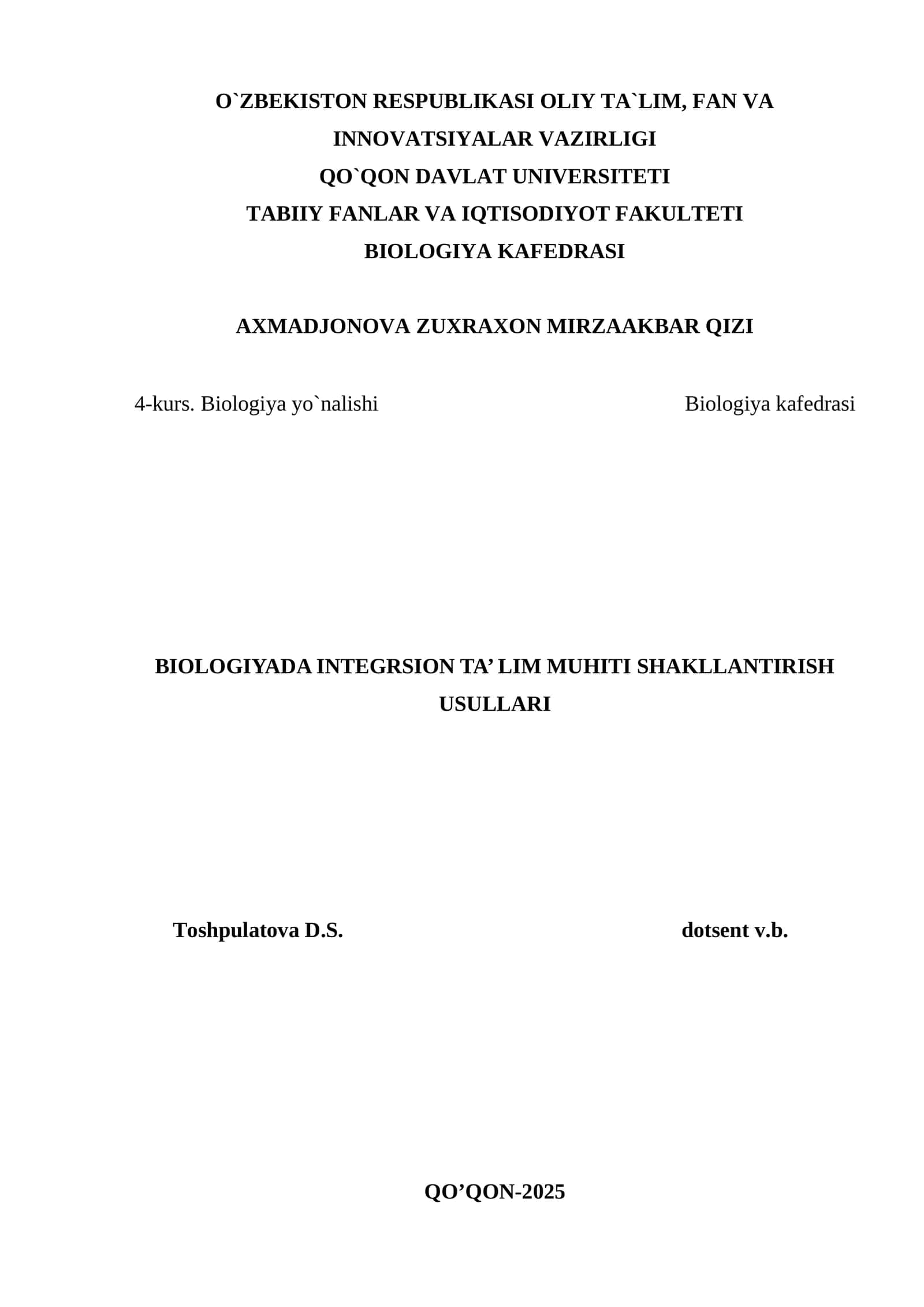 BIOLOGIYADA INTEGRSION TA’ LIM MUHITI SHAKLLANTIRISH USULLARI 1