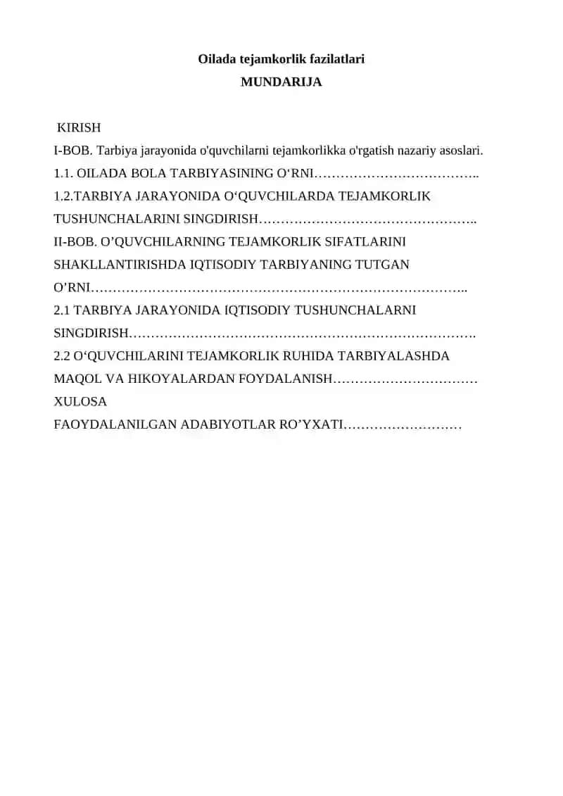 Oilada tejamkorlik fazilatlari