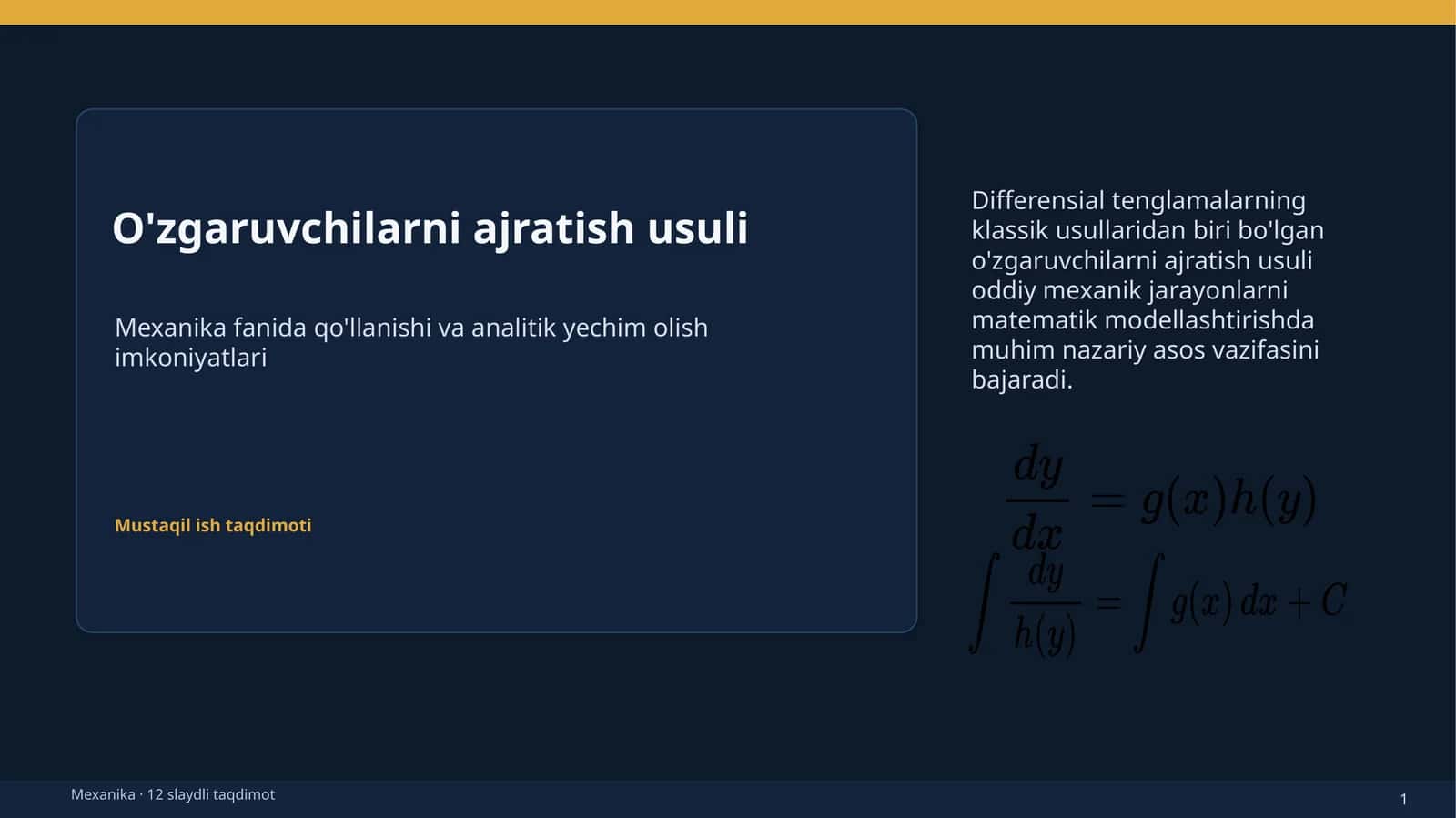 O'zgaruvchilarni ajratish usuli 1