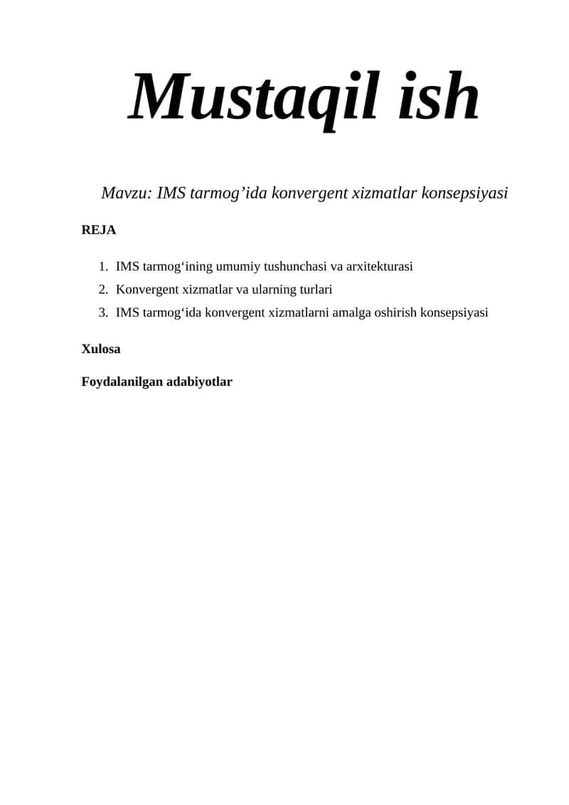 Konvergent xizmatlar konsepsiyasi 1