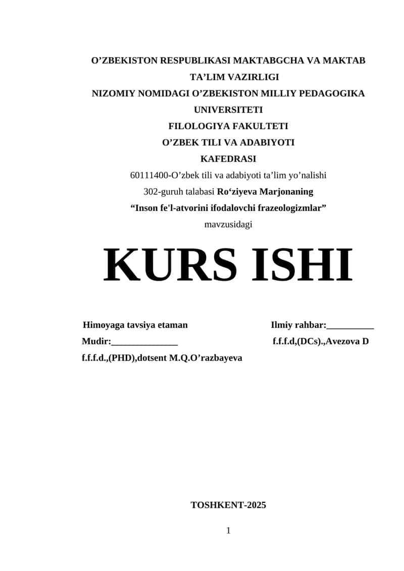 Inson fe'l-atvorini ifodalovchi frazeologizmlar 1