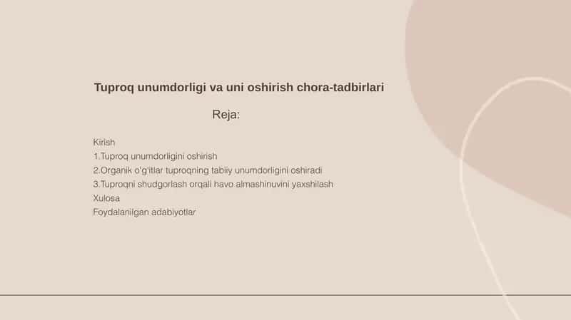 Tuproq unumdorligi va uni oshirish chora tadbirlari 1